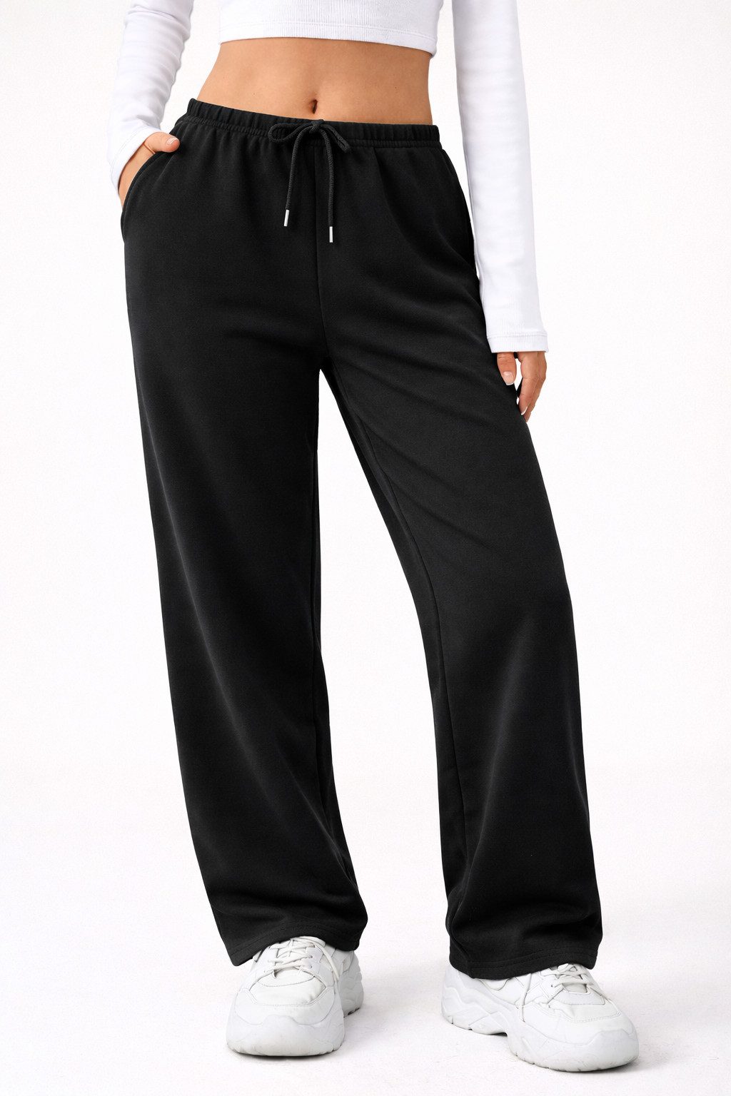 R-CAMP Sweathose Jogginghose Damen Lang Weite Sporthose Weites Bein Baumwolle Bequeme Wide Leg