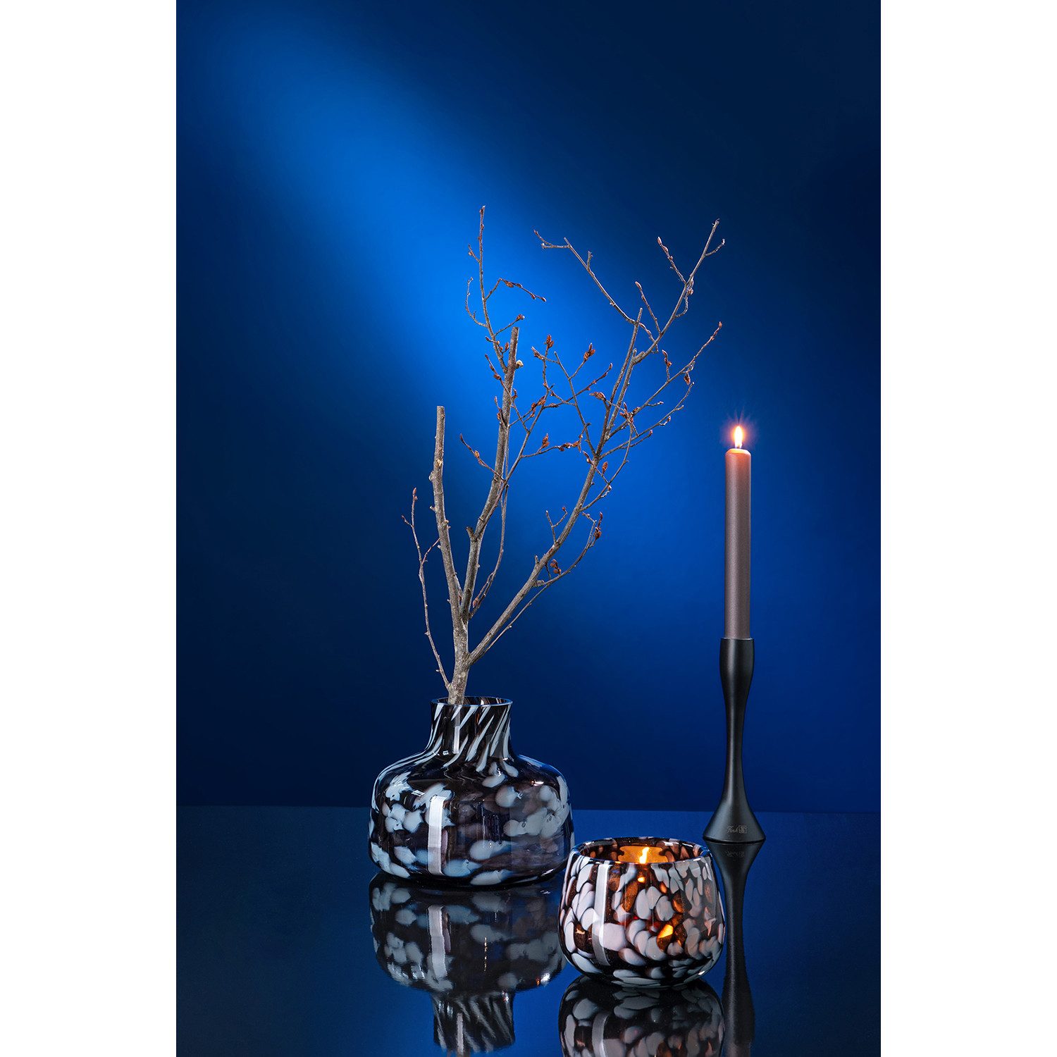 Fink Dekovase GOSY Glasvase - schwarz/weiß - Glas - H. 18cm x B. 22cm - Dekovase (1x Glasvase, 1 St., Blumenbehälter - Blumengefäß), Glas Dekovase - Edle Pflanzvase für Tisch - Langlebige Vasen Eleganz