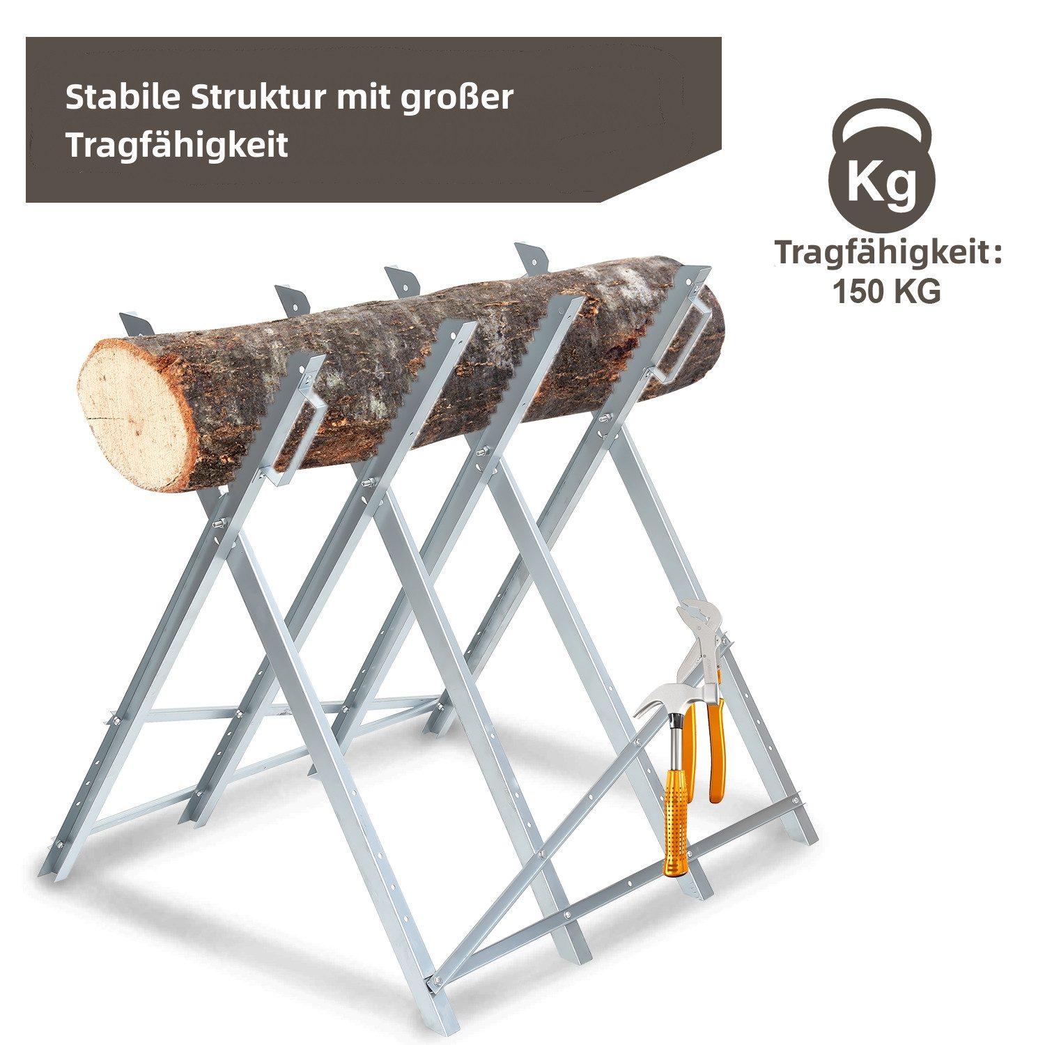 Clanmacy Sägebock Sägebock zusammenklappbarer Holzsägebock Holzspalter 81x80x80CM, 150 kg max. Belastbarkeit – Bild 4 von 5