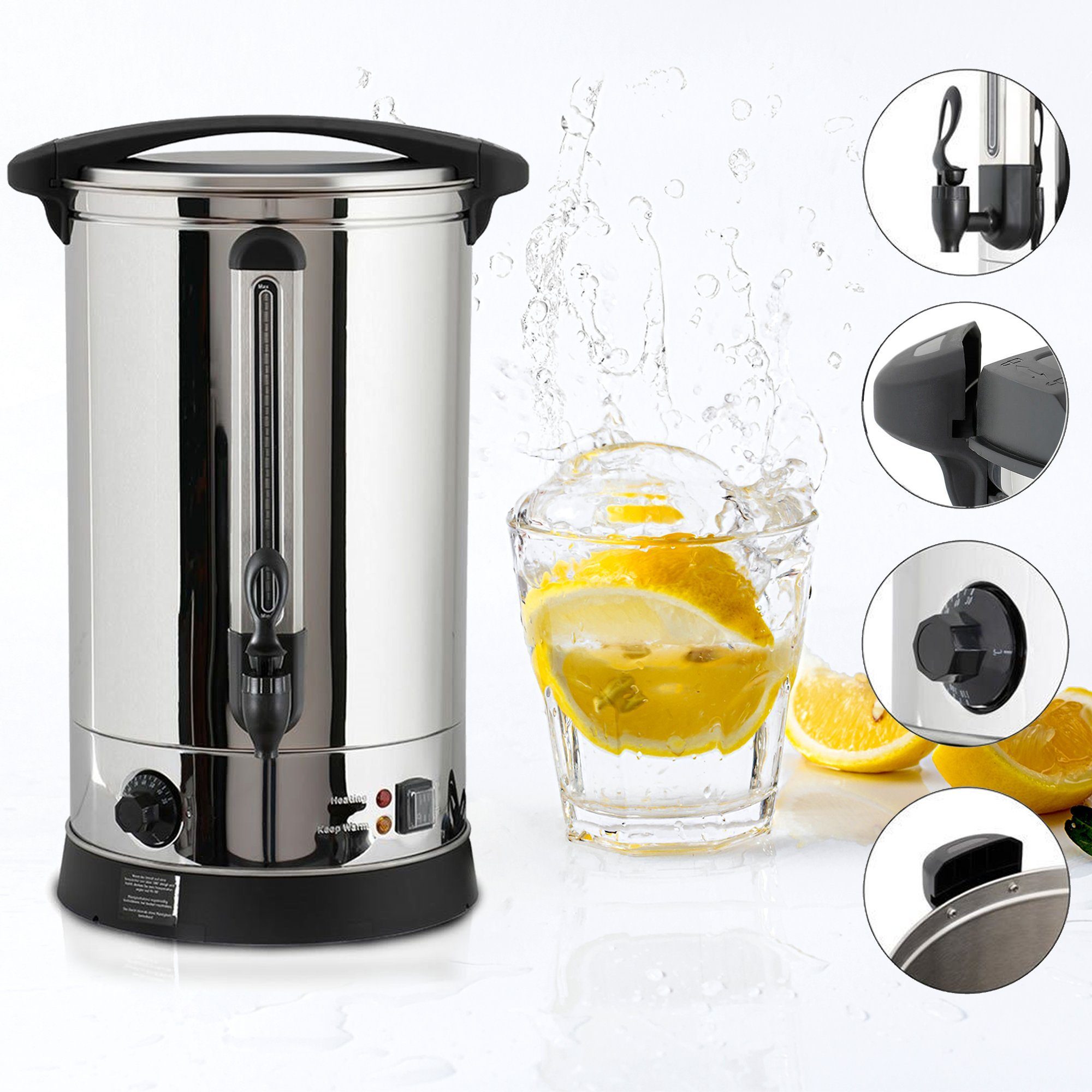 Melko Heißgetränke- und Glühweinautomat Glühweinkocher Einkochautomat Glühwein 7 L Thermostat Tee Analog Topf, 1500 W, Schaltet sich bei Überhitzung automatisch ab