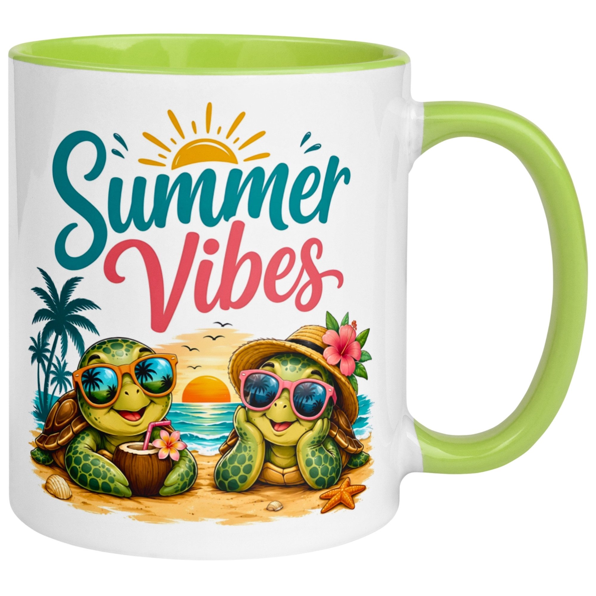 Momentals Tasse Schildkröte – „SUMMER VIBES“ – lustiges Strand Schildkröten Geschenk, Gratis Versand · Links-&Rechtshänder · Spülmaschinenfest