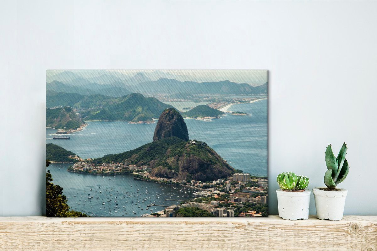 OneMillionCanvasses® Leinwandbild Der Zuckerhut 30x20 Aufhängefertig, Leinwandbilder, von oben, (1 Wandbild Rio de Wanddeko, in cm Janeiro St)