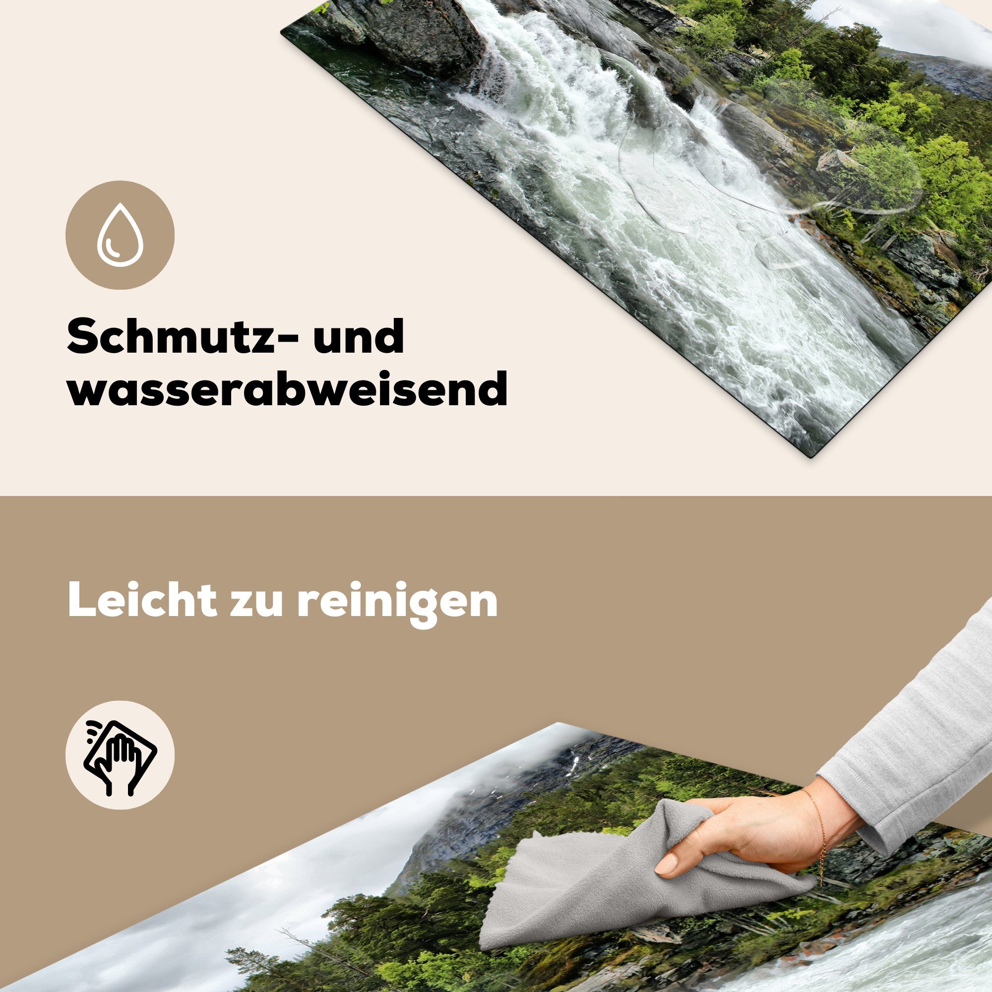 für Induktionskochfeld Herdblende-/Abdeckplatte cm, (1 Fluss küche, auf in Rauma 81x52 Stromschnellen Schutz Ceranfeldabdeckung MuchoWow dem die tlg), Norwegen, Vinyl,