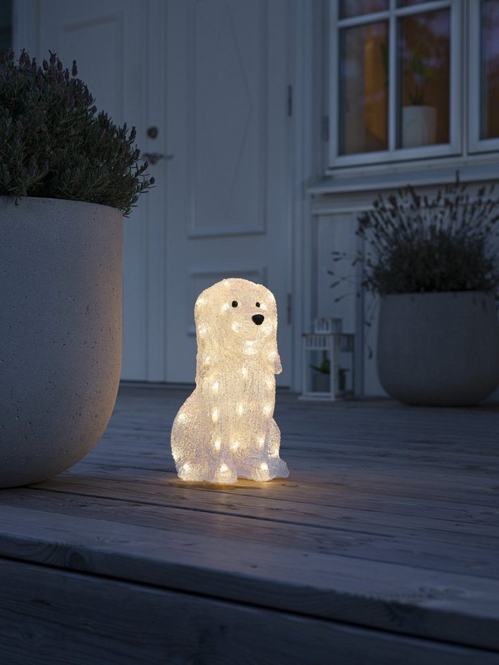 KONSTSMIDE LED Dekofigur Acryl Hund sitzend, Weihnachtsdeko aussen, LED  fest integriert, Warmweiß, 40 warm weiße Dioden