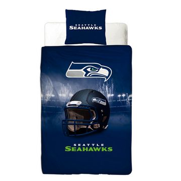 Wendebettwäsche NFL American Football Bettwäsche Seattle Seahawks Linon / Renforcé, BERONAGE, 100% Baumwolle, 2 teilig, 135x200 + 80x80 cm