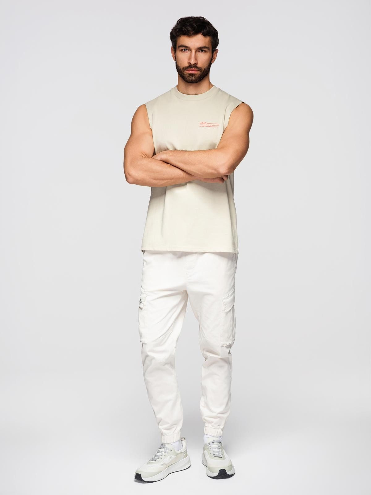 OMBRE Tanktop Herren Tank Top Loose Fit Baumwolle Uni Warm grey L (kein Set, 1-tlg) Kontrastierende Details