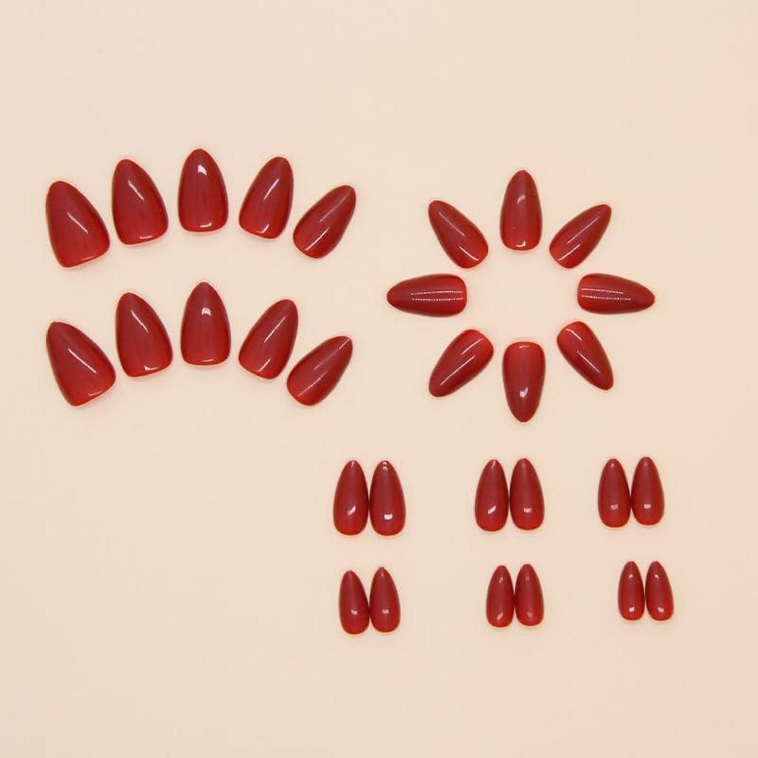 LuxusKollektion Kunstfingernägel Kunstnägel 24 Stück Rot Kurz Mandel French 16red &dark4