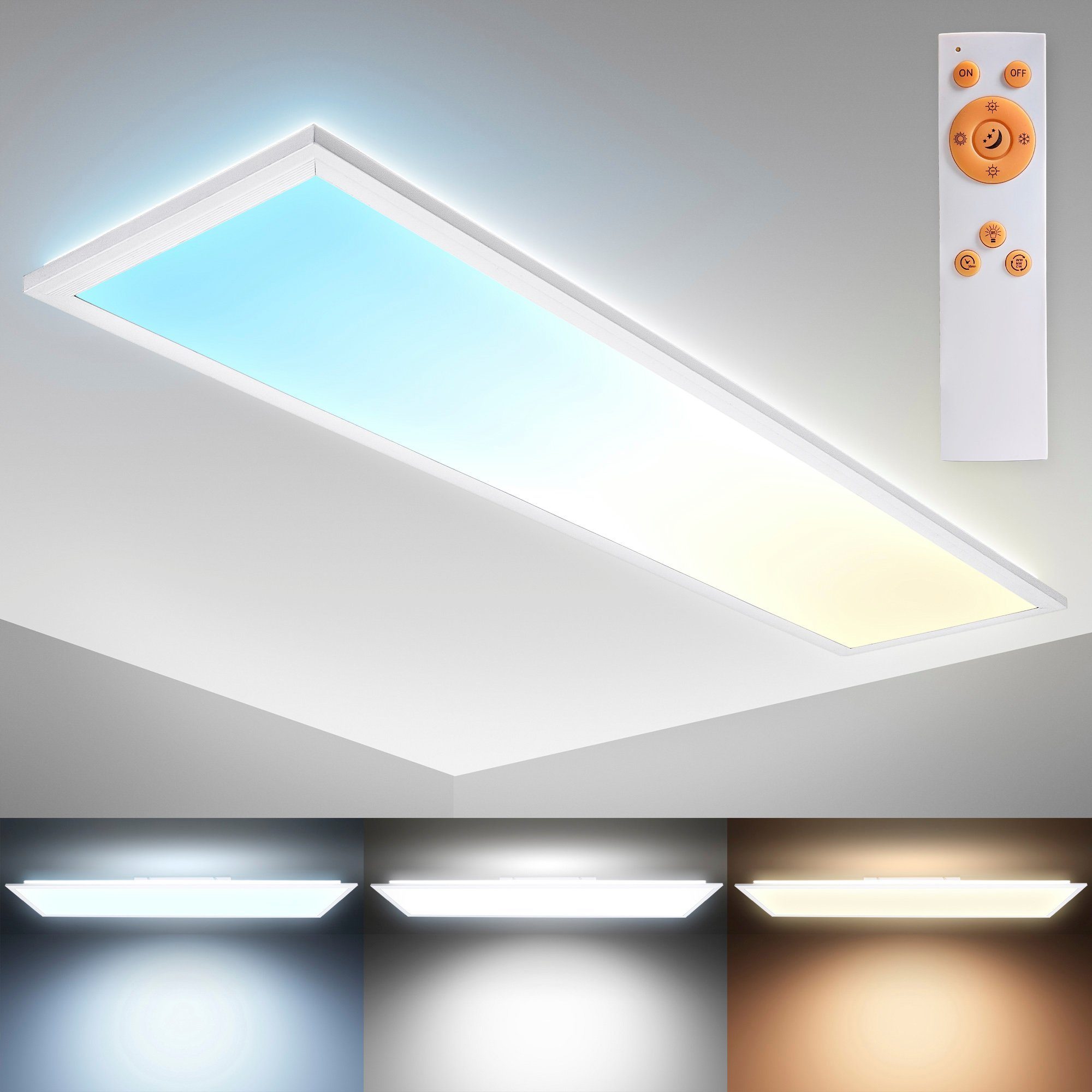 B.K.Licht LED Deckenleuchte BK_PL1496 LED Licht, Fernbedienung, mit Panel Fernbedienung, - Deckenlampe, warmweiß 36W, Dimmbar, kaltweiß, Indirektes CCT CCT, cm 119,5x29,5x6,5 LED Farbtemperatursteuerung integriert, über LED fest 