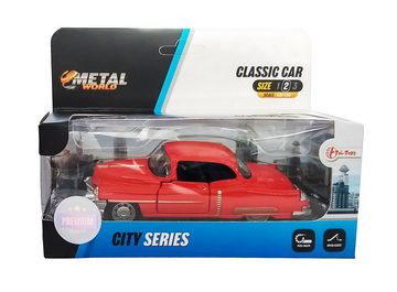 Welly Modellauto Retro Auto Modell mit Rückzug 1:38 Modellauto Metall 50 (Rot), Spielzeugauto