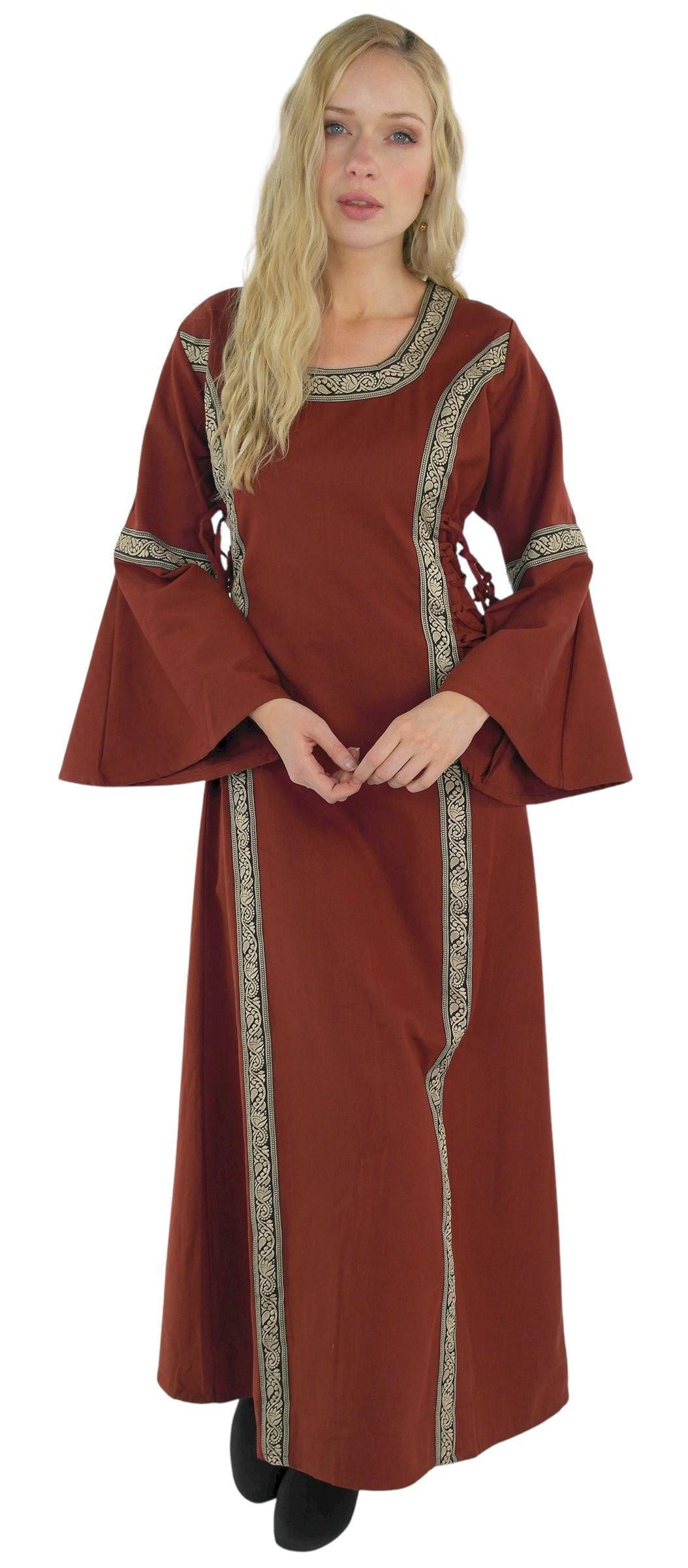 Leonardo Carbone Burgfräulein-Kostüm Trompetenärmelkleid "Sophie" mit Bordüre, seitliche Schnürungen, hochwertige Baumwolle