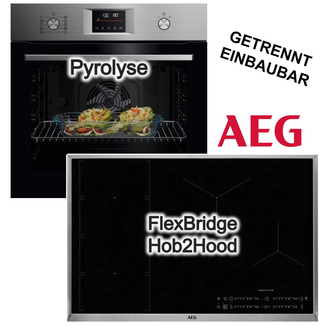 AEG Backofen-Set Backofen Pyrolyse + Induktionsfeld 77cm PowerBoost flex Hob2Hood, Pyrolyse-Selbstreinigung