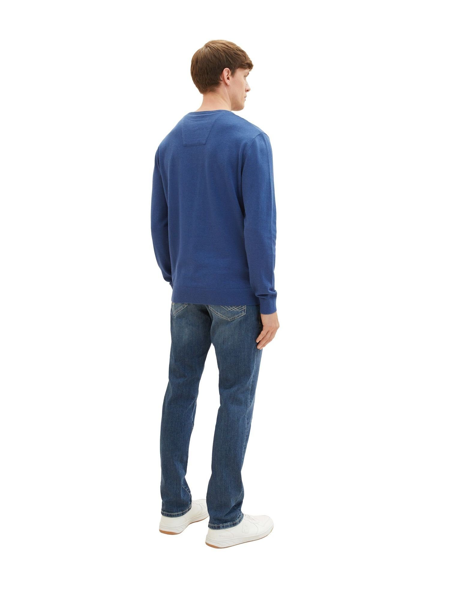 TOM TAILOR Sweatshirt Sweatshirt Pullover meliert mit Rippbündchen (1-tlg) blau