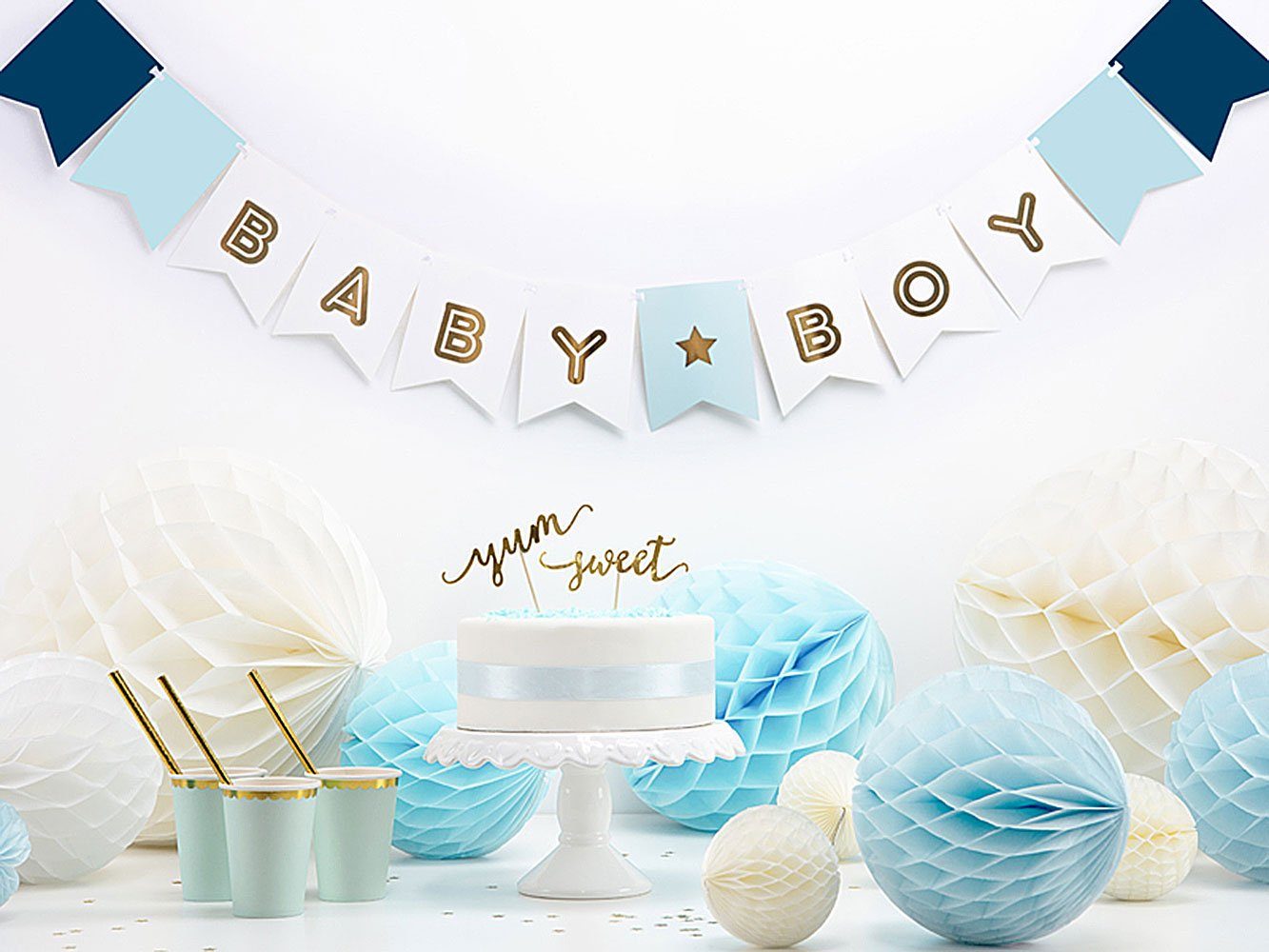 partydeco Wimpelkette, Girlande Banner Baby Boy 15x160cm blau