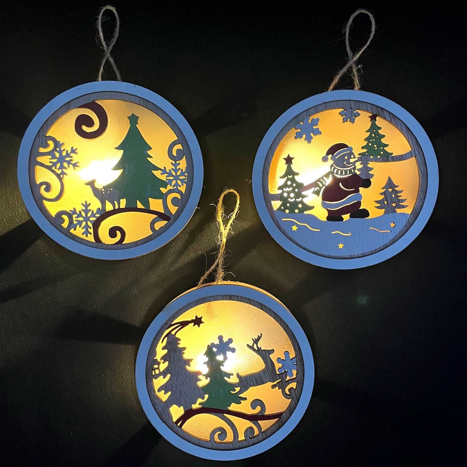HAC24 Dekohänger Weihnachten Holz Deko Hängedeko Weihnachtsdeko Holzanhänger Holzdeko (3 St), LED Ø 12 cm