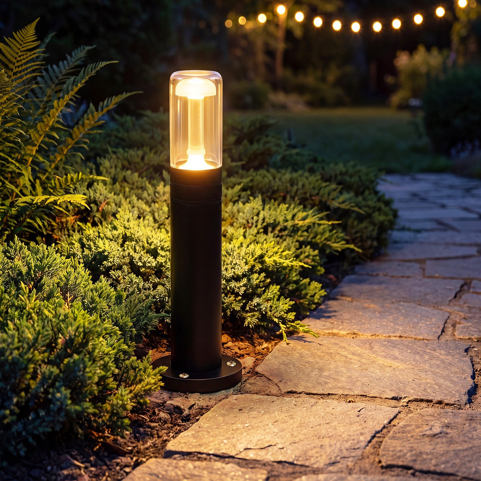 ZMH Stehlampe LED 40cm Warmweiß 10W Schwarz Wegeleuchte Glas für Garten, LED Pollerleuchte, LED fest integriert, Warmweiß, Deko Gartenlampe für Garten Rasen Hof Weg Terrasse Balkon