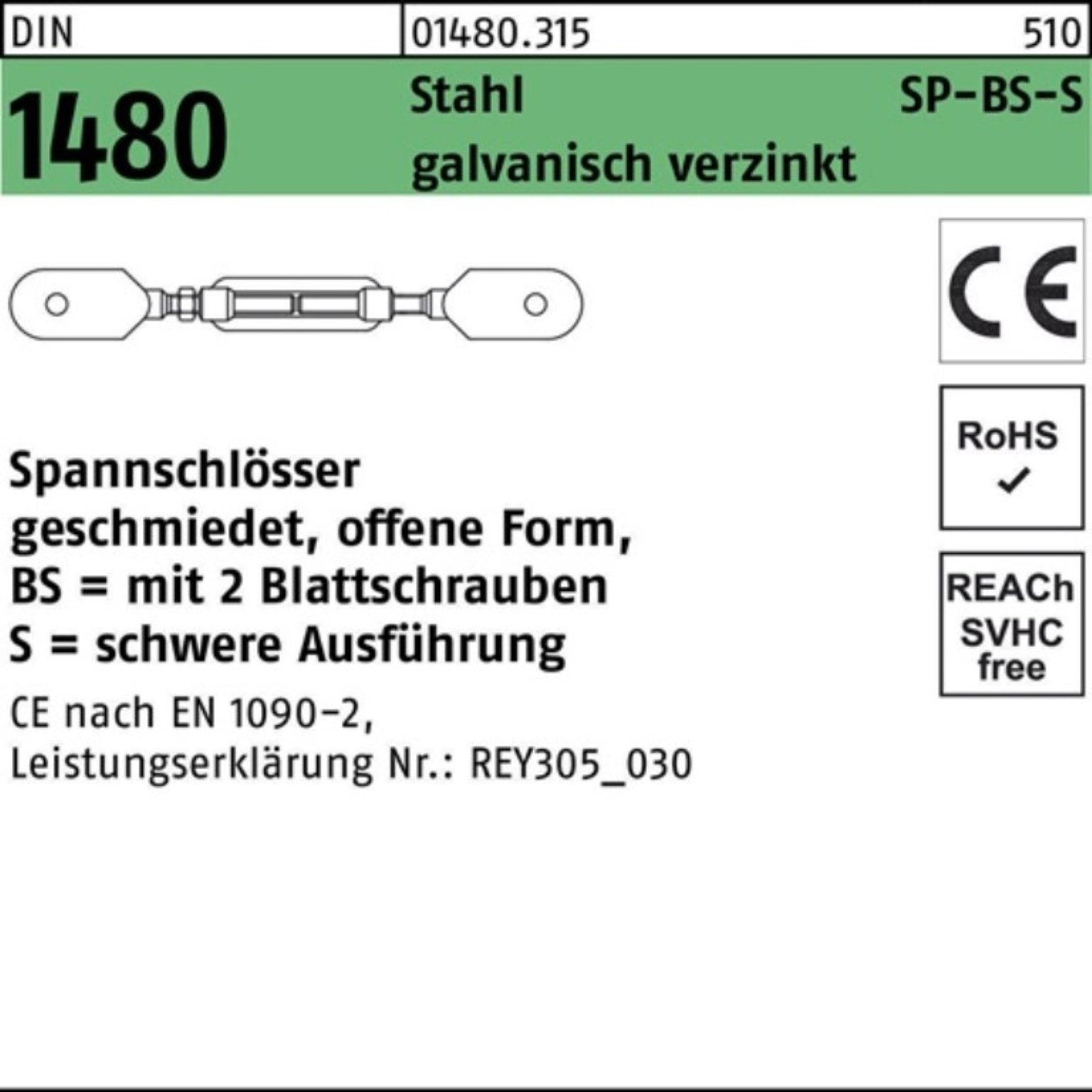 Reyher Spannschloss 100er Pack Spannschloss DIN 1480 offen 2Blattschrauben SP BS-S M30 Sta