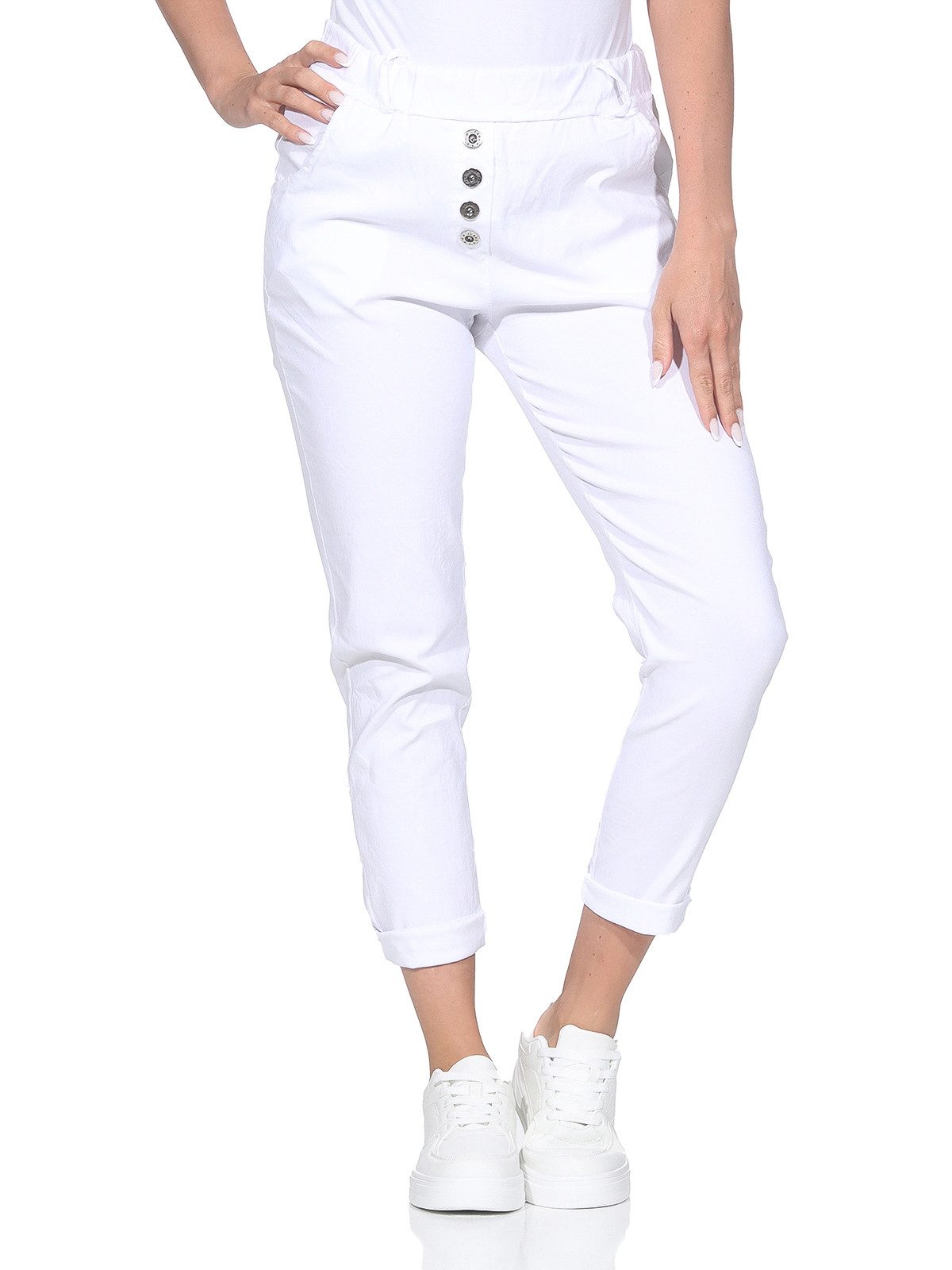 OriginalYou Stretch-Hose Freizeithose Damen Chinohose Stretch Jeans moderner Knitterlook, mit elastischem Bund & Gürtelschlaufen