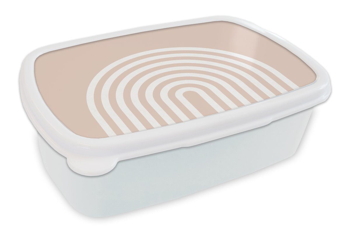 MuchoWow Lunchbox Abstrakt - Kunst - Regenbogen - Weiß - Rosa, Kunststoff, (2-tlg), Brotbox für Kinder und Erwachsene, Brotdose, für Jungs und Mädchen