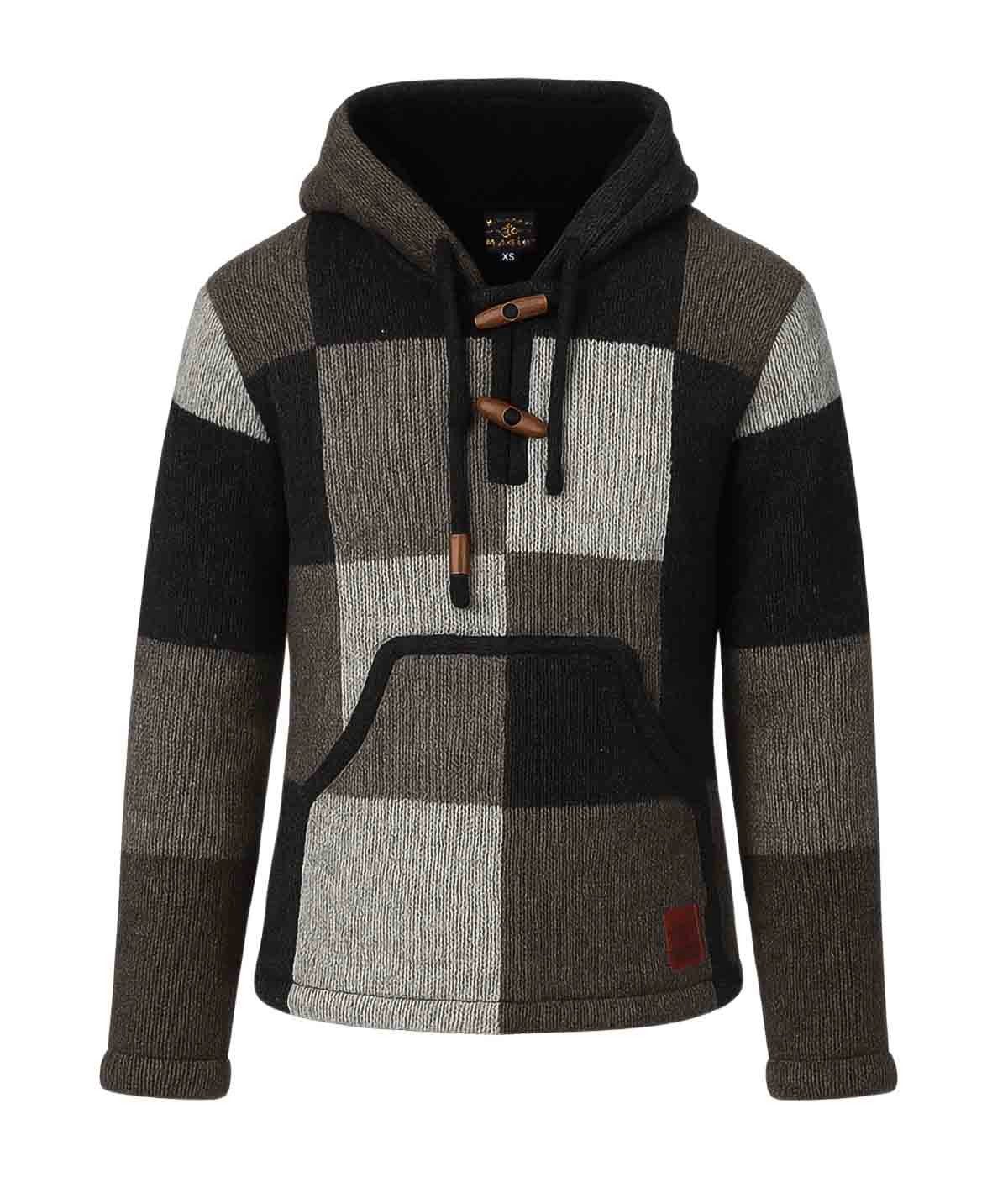 KUNST UND MAGIE Hoodie Baja Hoodie Strickjacke Wolle Jacke mit Kapuze Winter Pullover