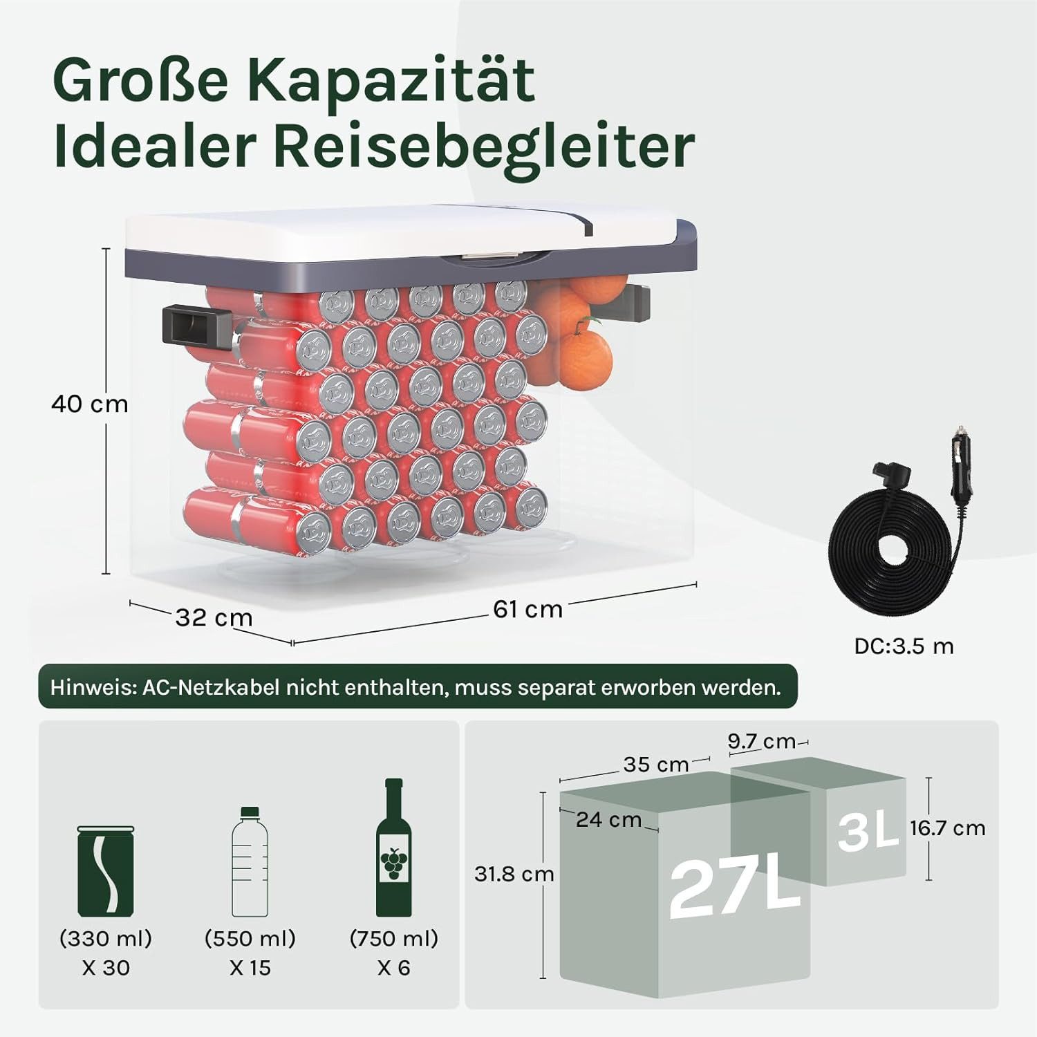 Woltu Thermobehälter, Kompressor Kühlbox Warmhaltebox 30 L, Auto & Camping