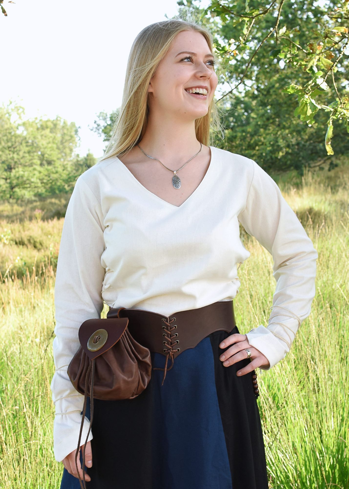 Battle Merchant Kostüm Mittelalter Bluse Aila mit Schnürung, natur, Gr. L