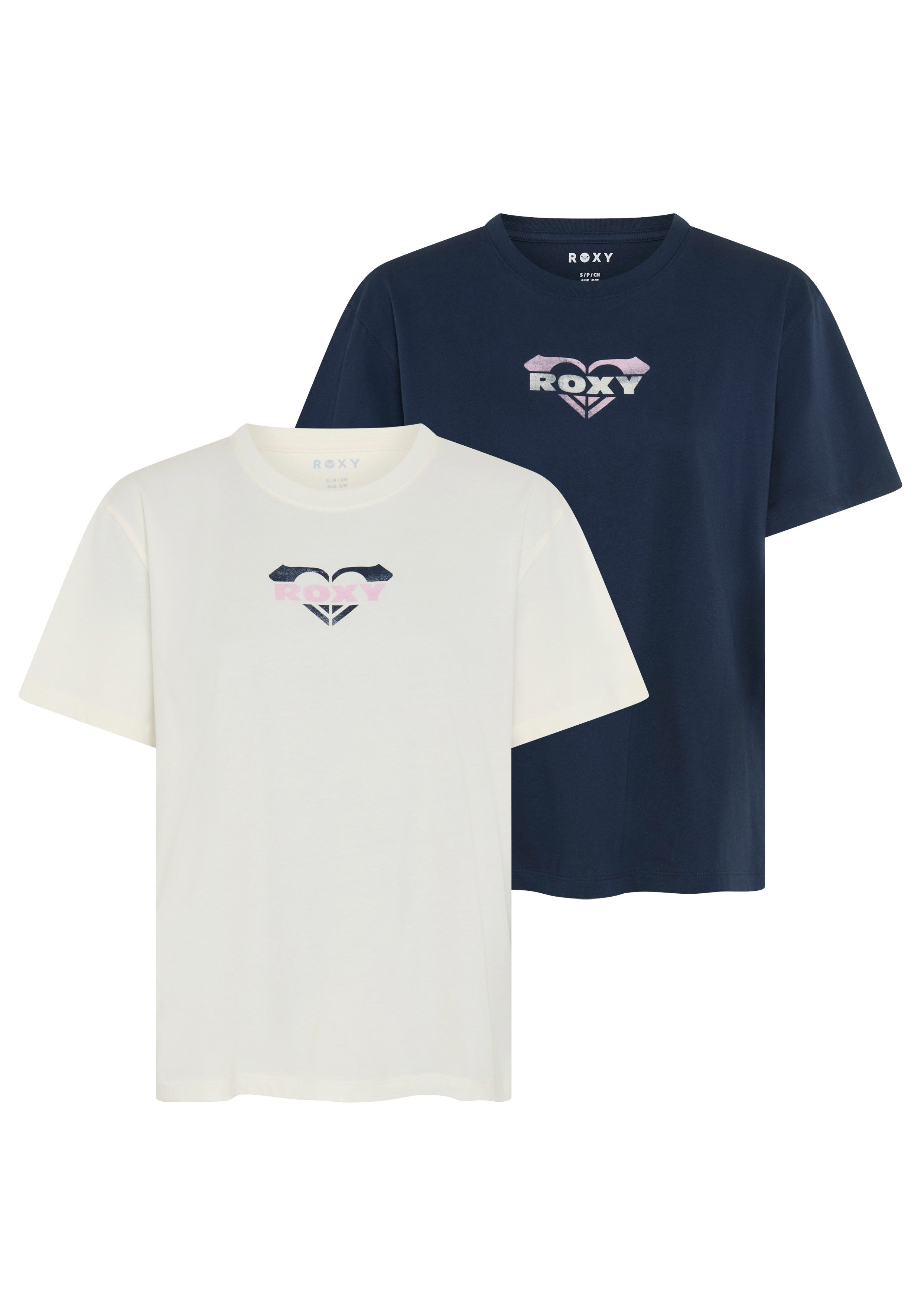 Roxy T-Shirt O HANGLOOSE CLASHORT SLEEVEIC LOGO (2-tlg) Kurzarm, mit Rundhalsausschnitt, im 2er-Set, aus Jersey-Material