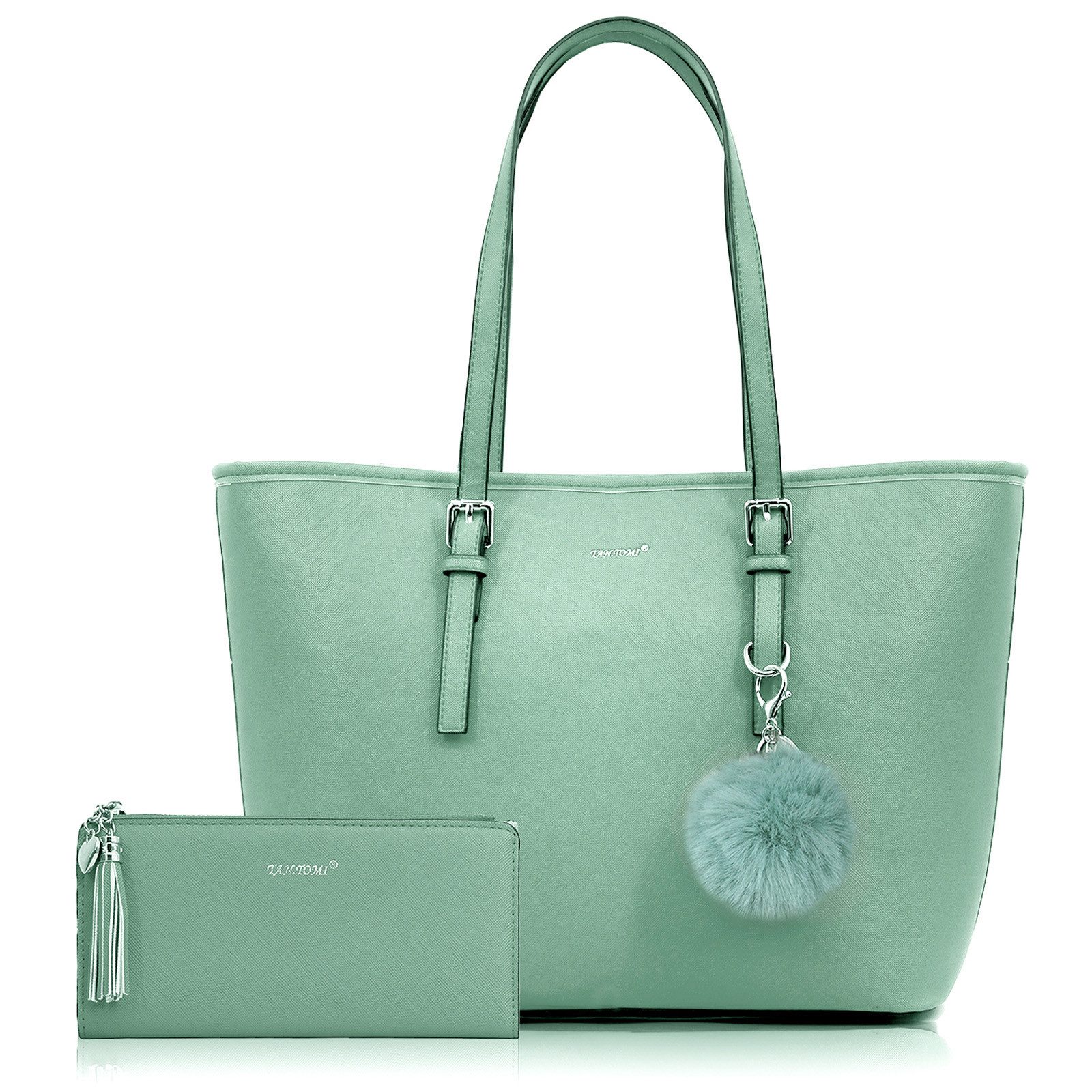 TAN.TOMI Shopper Handtasche Damen mit Geldbörse und Schlüsselanhänger, Groß Damen Handtasche, ​Geschenke für Frauen in schlichter Optik