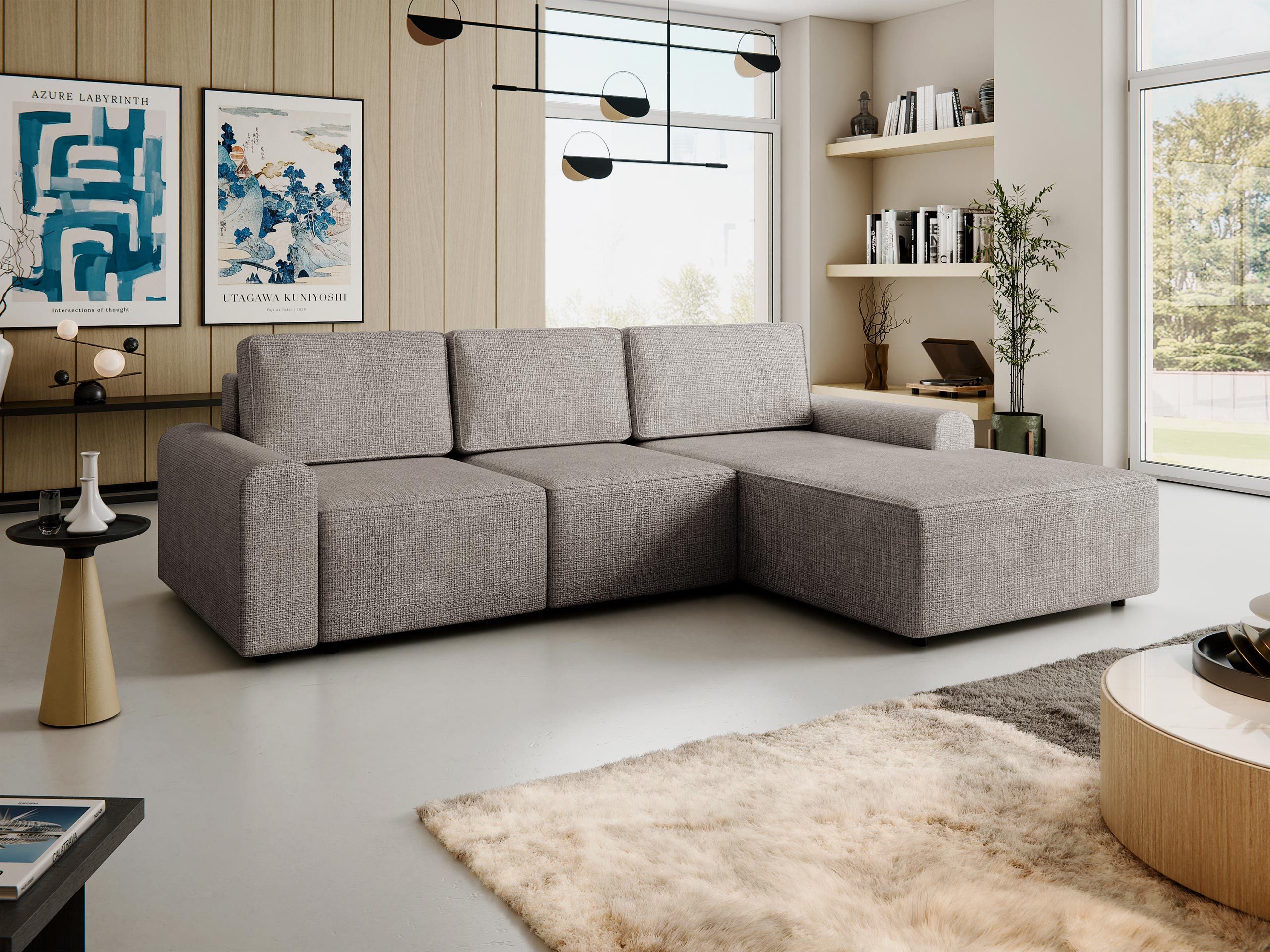 MIRJAN24 Ecksofa Bella L, mit Schlaffunktion und Bettkasten, Rückenlehne in Form beweglicher Kissen