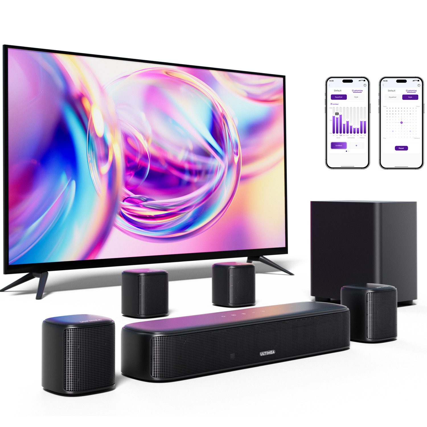 Ultimea Aura A40 7.1 Soundsystem 7.1-Kanal Virtual Surround Soundbar (Bluetooth 5.3, 330 W, Soundbar für TV Geräte mit App Steuerung)
