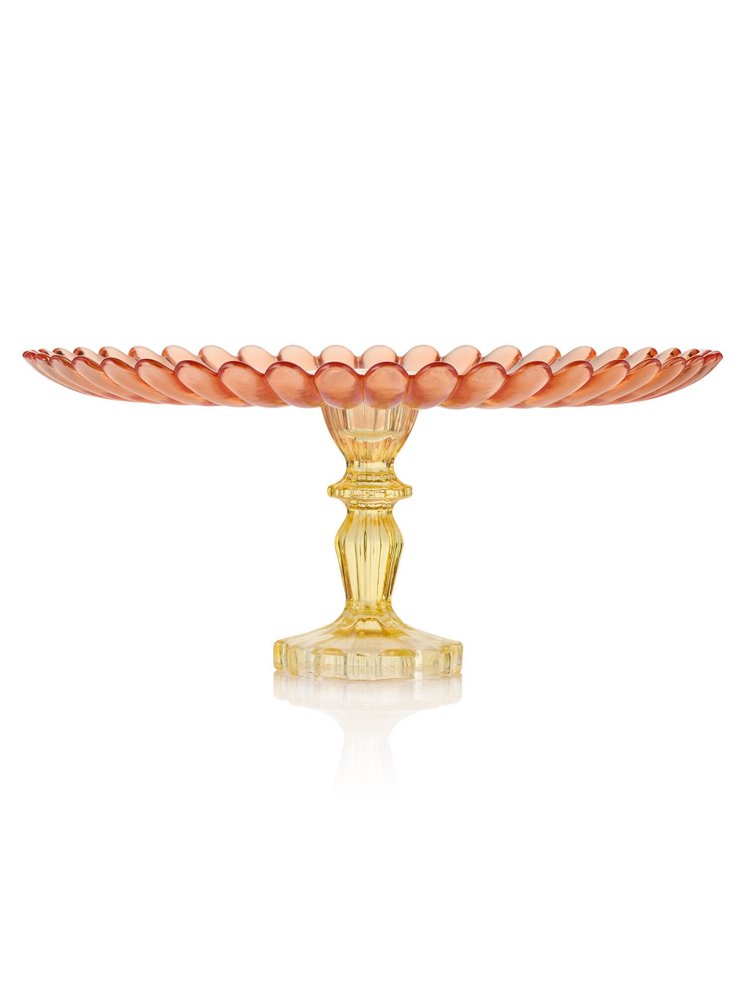 Dekorieren macht glücklich Tortenplatte Glas-Tortenplatte mit Fuß „Vetro“ in Blumenform, Glas, (1-tlg), dekorative Servierplatte für Kuchen & Gebäck – Orange-Gelb