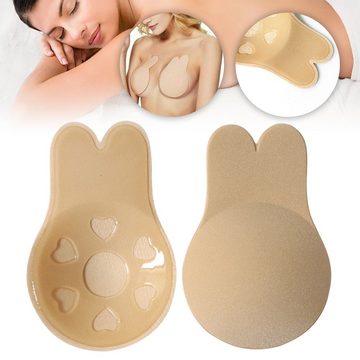 TWSOUL Brustwarzenabdeckung SilikonAnti-Sagging unsichtbares atmungsaktives Brustpflaster Beige, Brustaufnäher in Form von Hasenohren Leichtes Anheben