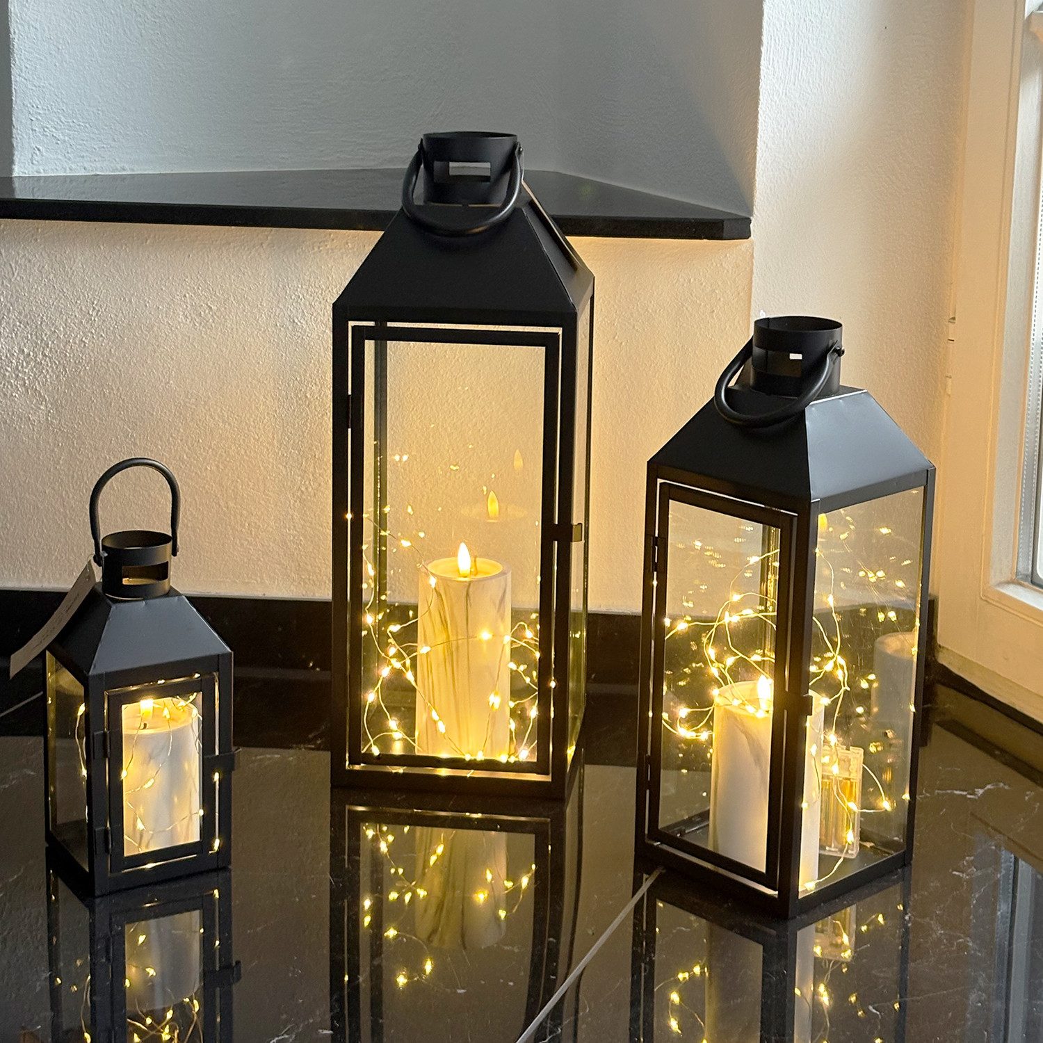 Mojawo Laterne 3er Gartenlaternen Laternen Metall Windlicht Schwarz H23/39/ günstig online kaufen