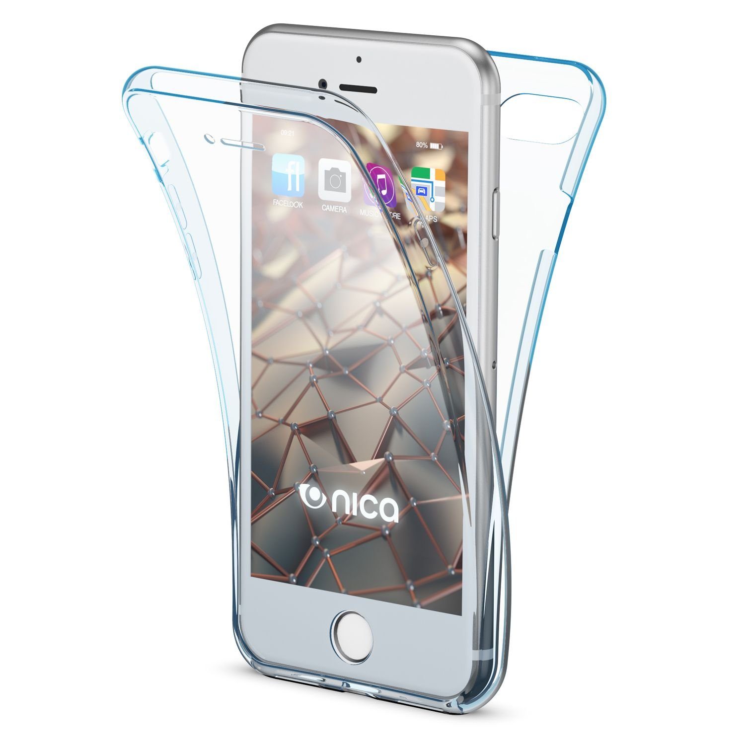 Nalia Smartphone-Hülle Apple iPhone 7 Apple iPhone 8 Apple iPhone SE 2020, Transparente 360 Grad Silikon Hülle / Rundumschutz / Full Cover Etui