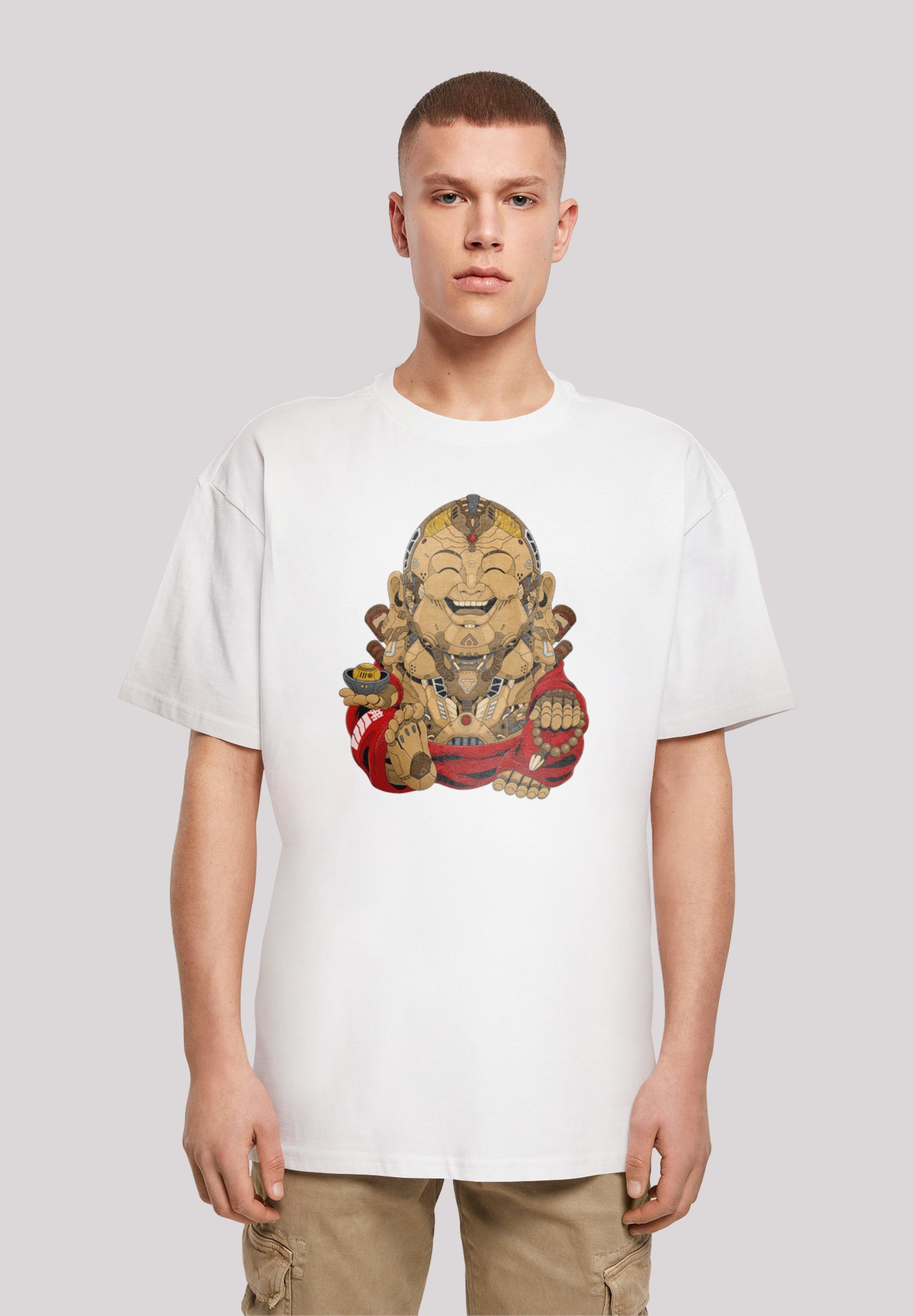 Cyber Happy T-Shirt CYBERPUNK Buddha F4NT4STIC STYLES Print weiß