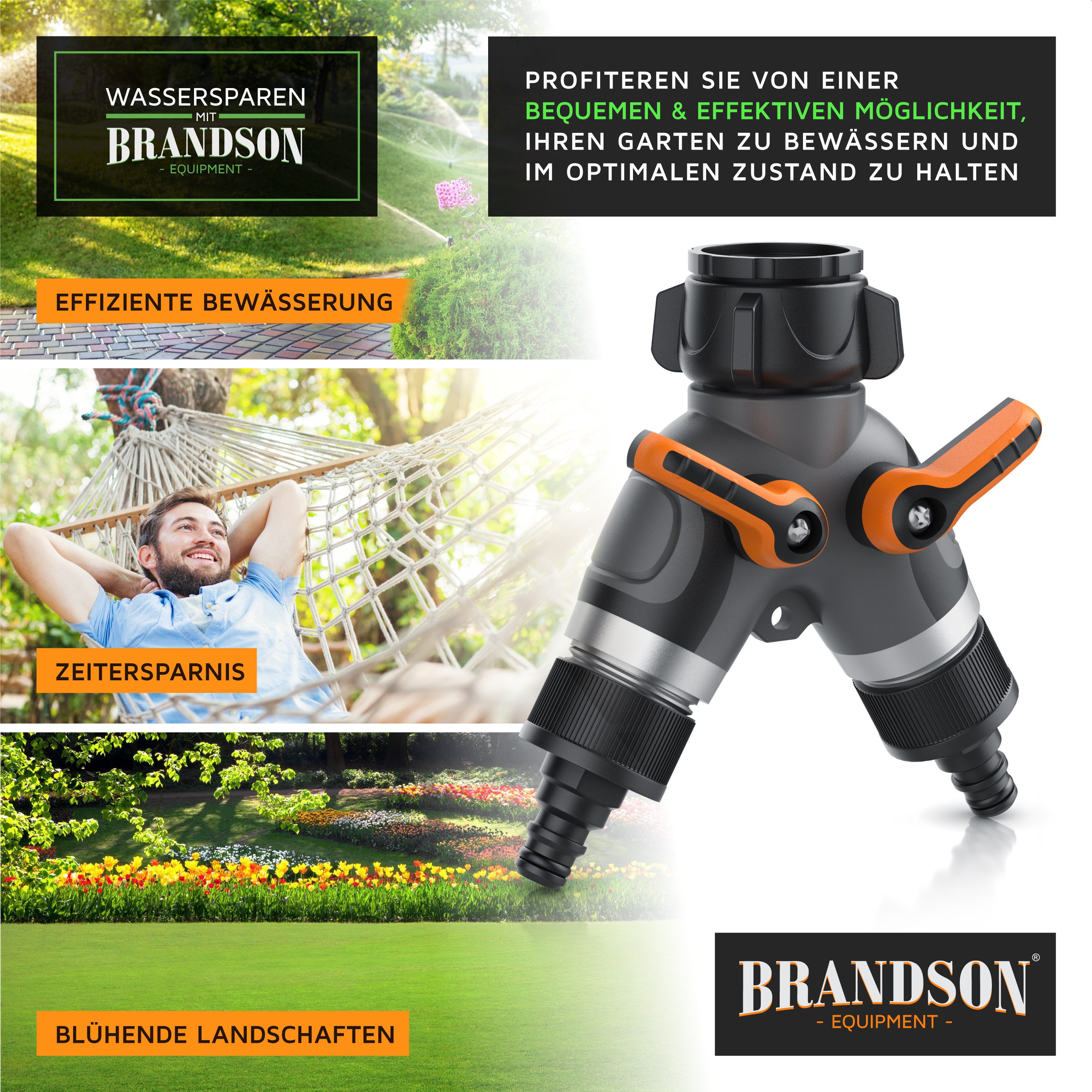 Brandson 2-Wege Verteiler 2-fach Wasserverteiler, Gartenschlauch Schlauchverteiler, 3/4 Zoll, (2-tlg), Regulierbarer Wasserhahn Schlauch Verteiler für Gartenbew – Bild 5 von 5