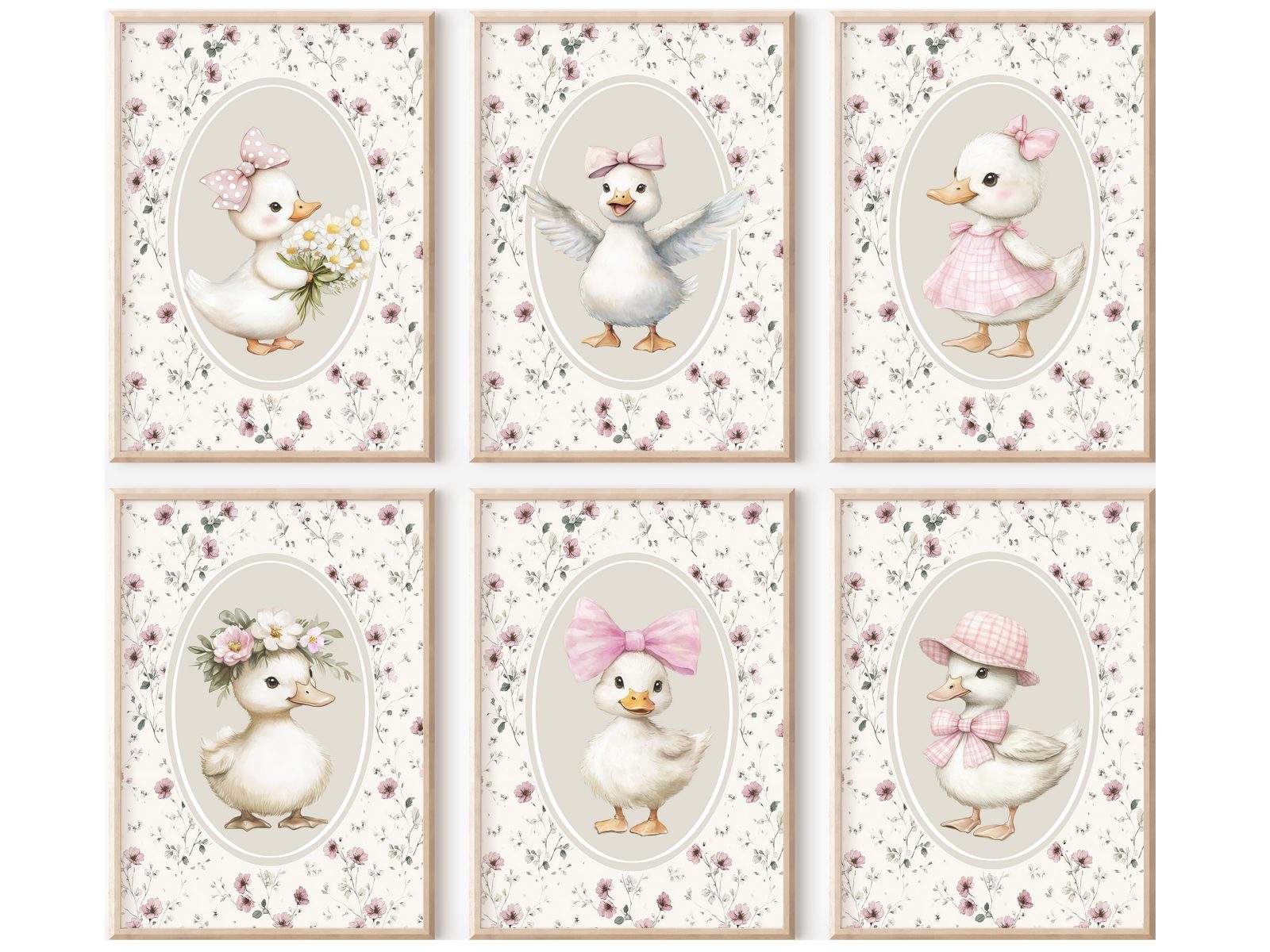 homestyle-accessoires Poster Kinderzimmer Bilderwand 6erSet Bilderset Babyzimmer GANS, - Ohne Bilderrahmen - Sorgfältige & sichere Verpackung