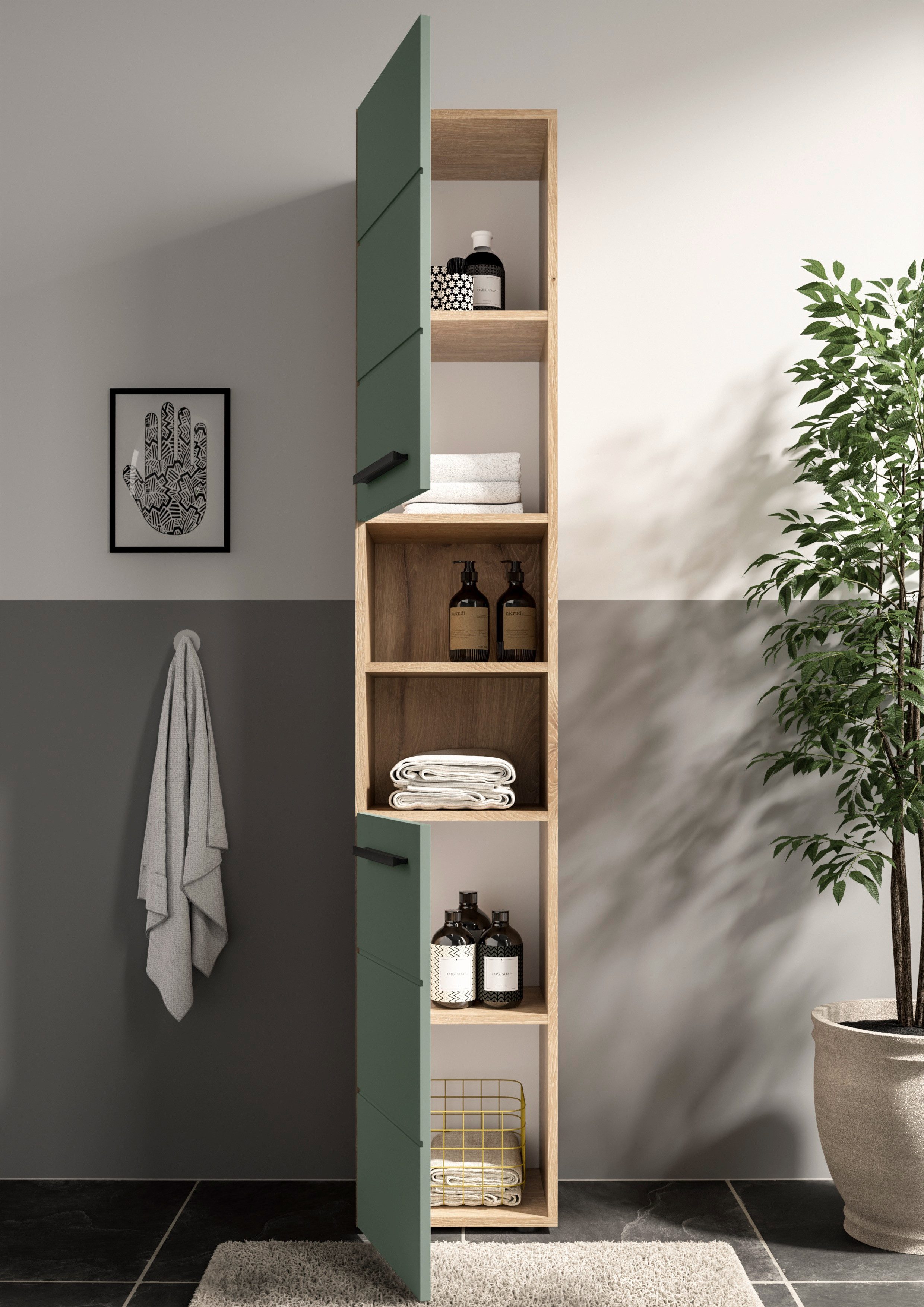 BASIC by Balculina Hochschrank Rom BxHxT 34x190x31 cm (1-St) Breite 34cm, Kunststoffgriffe, Made in Europa