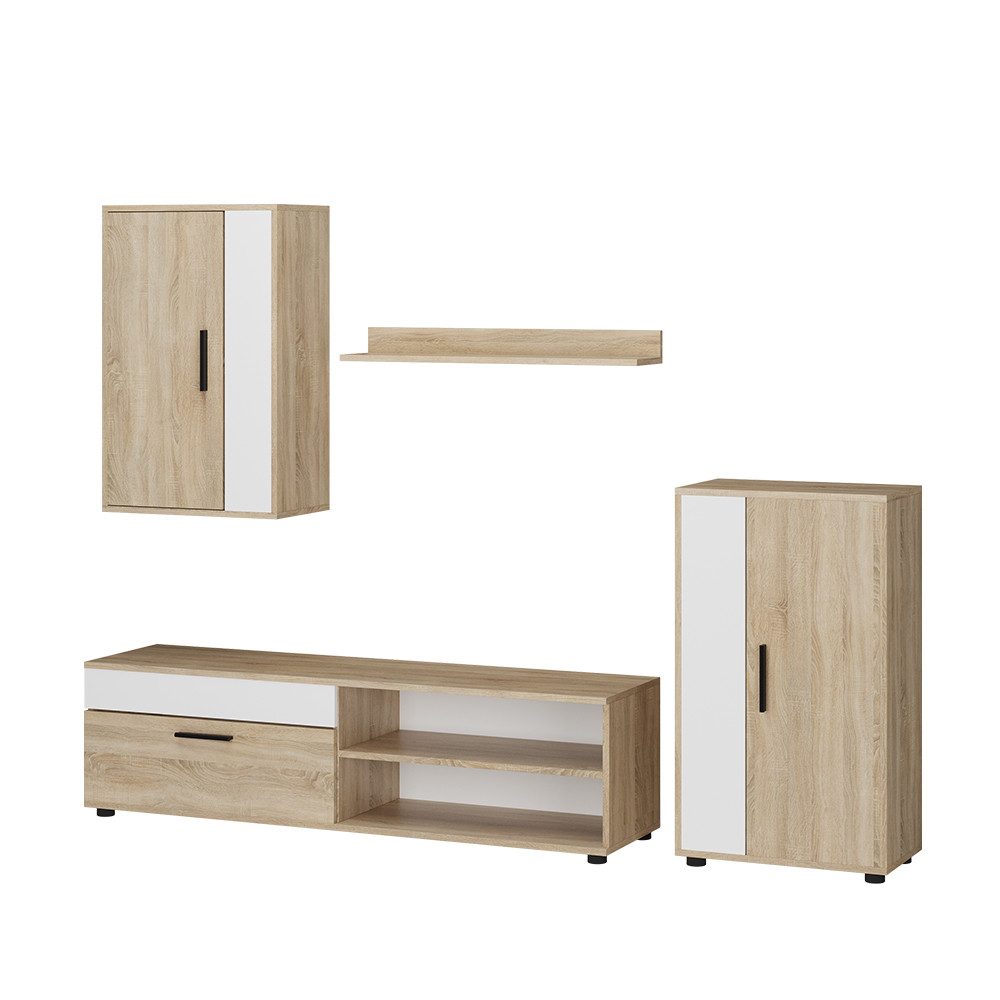 Vicco Wohnwand Berno, Sonoma/Weiß, Set, 4 Teile, (4-St)