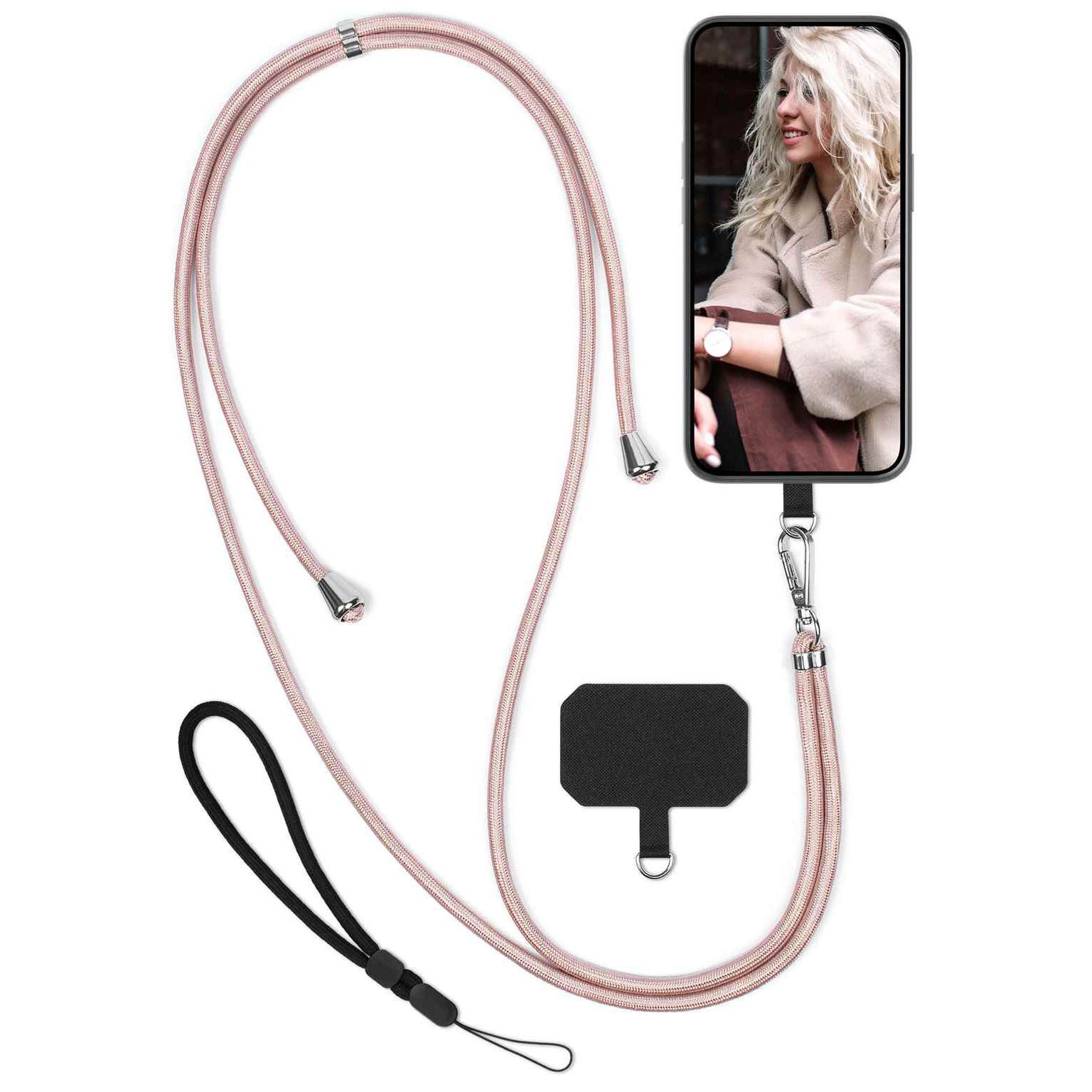 moex Handykette für Motorola Moto E20 Handyband ohne Hülle Unleash Rosa 6,5 Zoll, Umhängeband mit Karabiner Handy Kette zum Umhängen Band abnehmbar