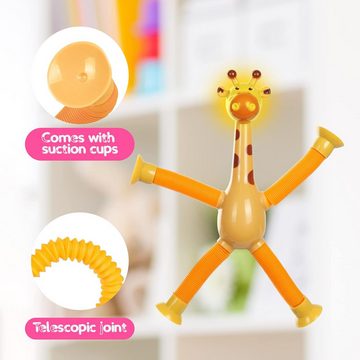 Gontence Hüpfspielzeug 4 Stück Teleskop-Saugnapf-Giraffe-Spielzeug, (Sensorisches Giraffen-Spielzeug mit Lichtern, Telescopic Suction Cup Giraffe Toy, Lustiges Pädagogisches Stressabbau-Spielzeug für Kinder Erwachsene, 4-tlg)