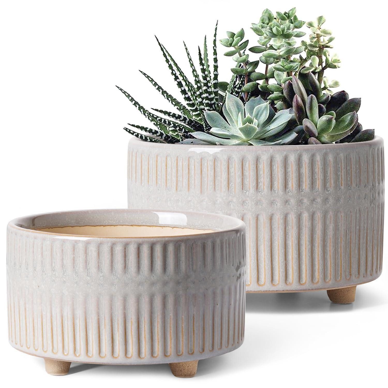 LuxusKollektion Blumentopf Sukkulententopf Keramik Entwässerungslöcher 20cm 2er Set Stern Weiß