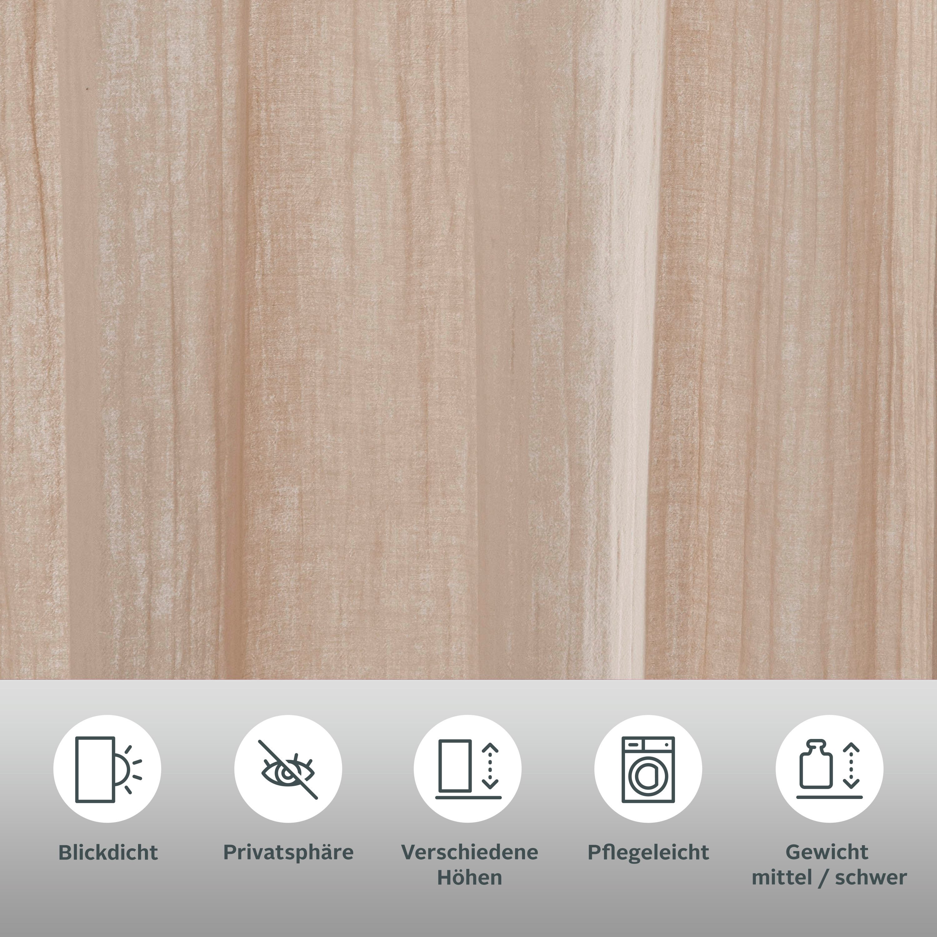 LeGer Home by Lena Gercke Gardine Hevin, Musselin Vorhang, blickdichte Gardine (1 St), Stangendurchzug, blickdicht, natürliche, moderne Gardine in schönem Musselin Look