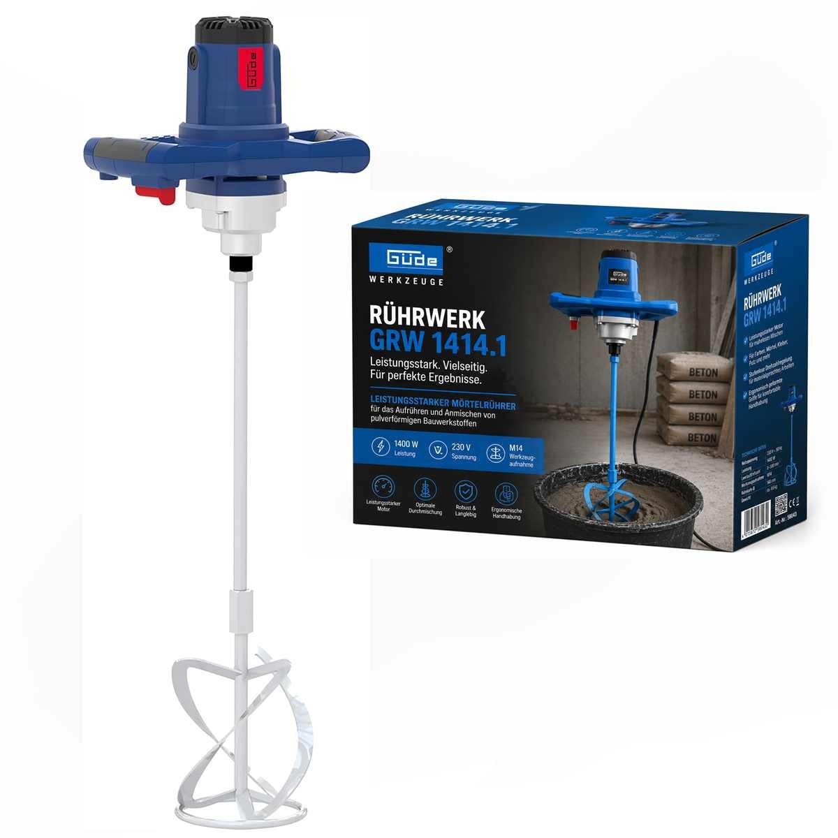 Güde Rührwerk Güde Mörtelrührer Rührwerk Rührgerät GRW 1414.1, Mörtelmischer 1400W