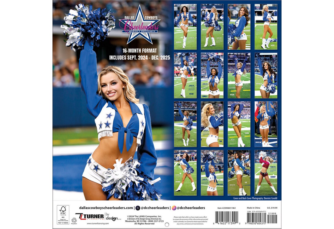 Thumbnail - Turner Licensing Wandkalender Dallas Cowboys Cheerleaders - NFL - Wandkalender 2025, Dallas Cowboys Team Wandkalender 20...