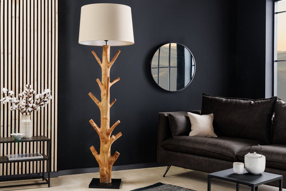 Leuchtmittel, · / · beige schwarz, Ein-/Ausschalter, Stehlampe ohne NATURE Wohnzimmer 180cm / Massivholz TREE Schlafzimmer natur · Stoff riess-ambiente · Landhausstil