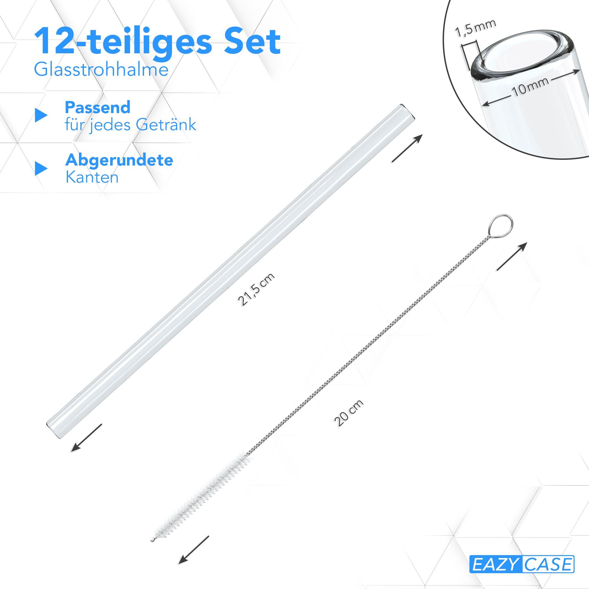 EAZY CASE Trinkhalme 10x Glas Strohhalme für Cocktails Lang, (10er Set), Glastrinkhalme für Long Drinks Strohhalme aus Glas Transparent Lang