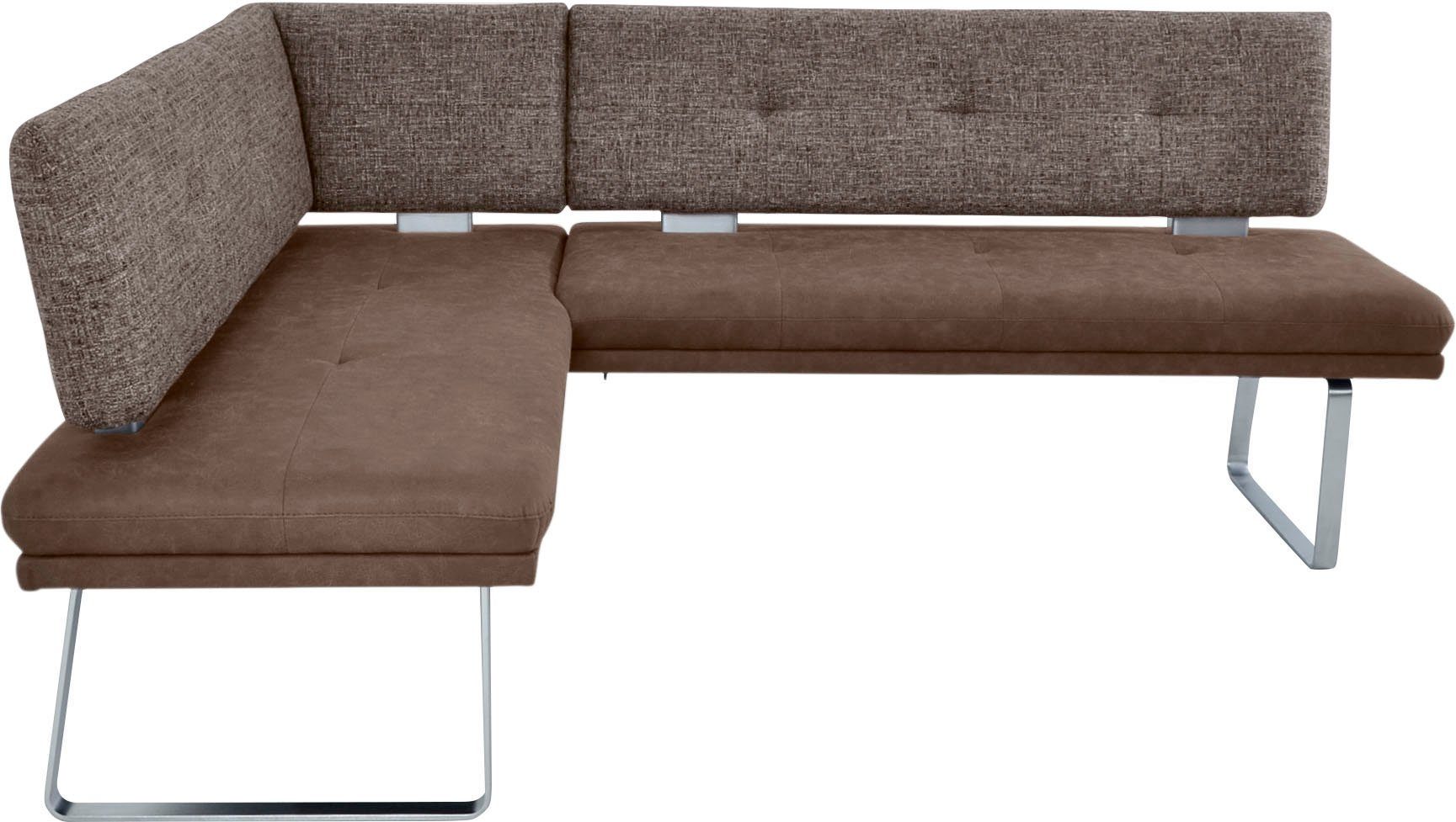 K+W Komfort gesteppt Sitz Giacomo II, braun/brown Wohnen Eckbank edelstahlfarbig Rücken lackiert, und Flachstahlkufe & in