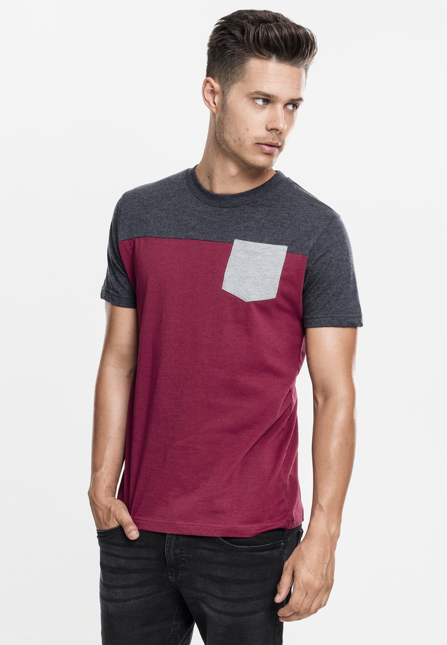 URBAN CLASSICS T-Shirt T-Shirt 3-Tone Pocket Tee (1-tlg) burgundy/charcoal/grey