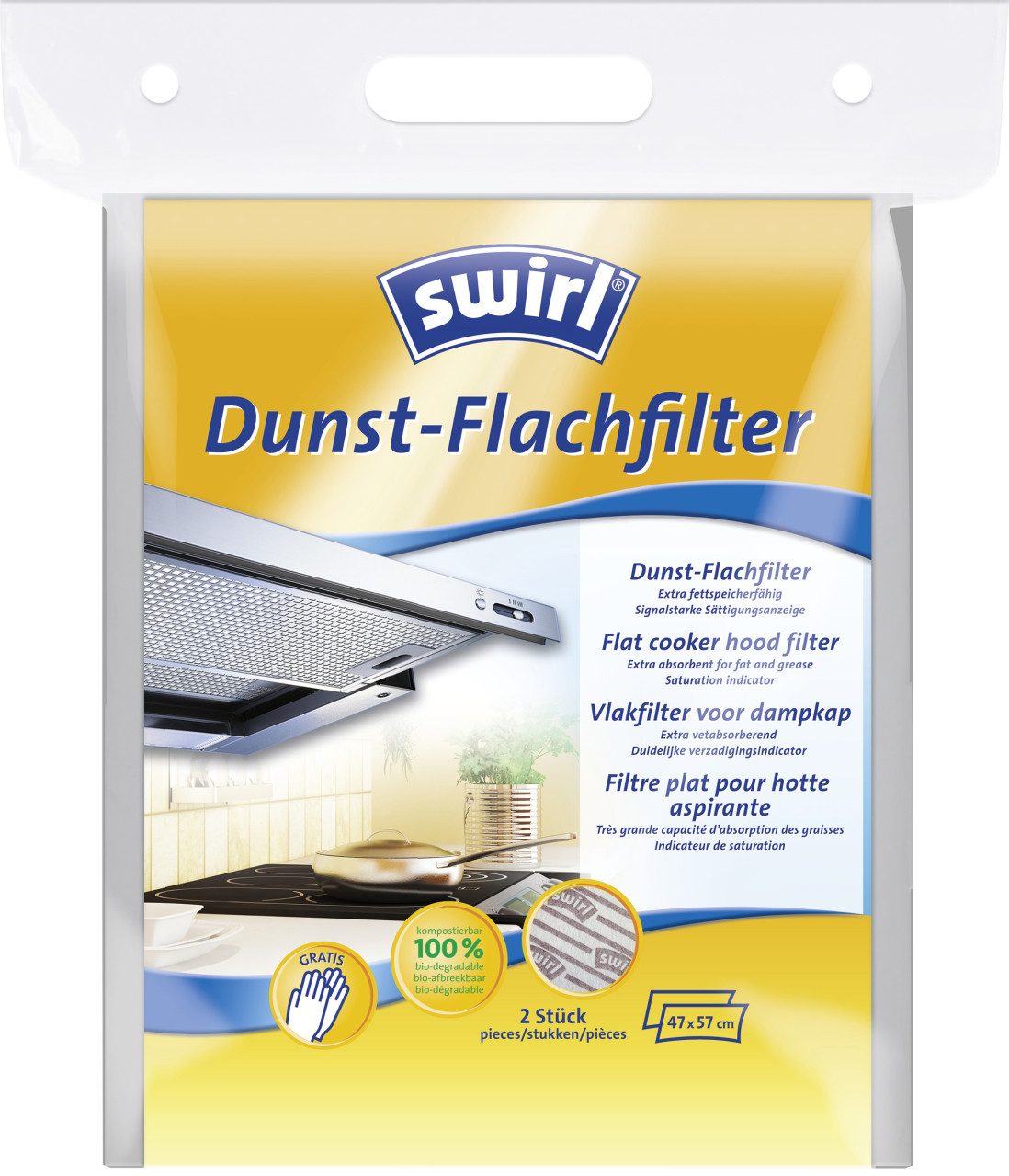 Swirl Aktivkohlefilter Swirl Dunst-Flachfilter mit Handschuhen 47 x 57