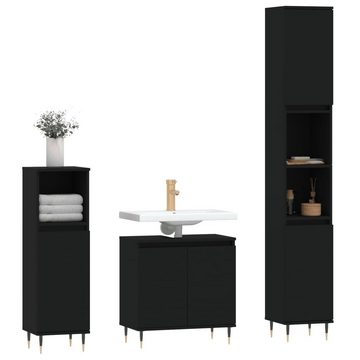 vidaXL Badezimmer-Set 3-tlg. Badmöbel-Set Schwarz Holzwerkstoff, (3-St)